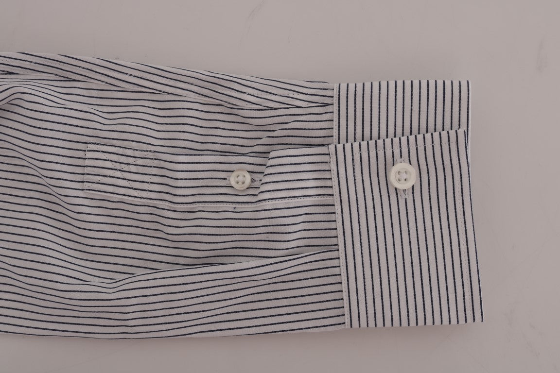 Frankie Morello White Blue Striped Casual Cotton Regular Fit Shirt | Regal Royce