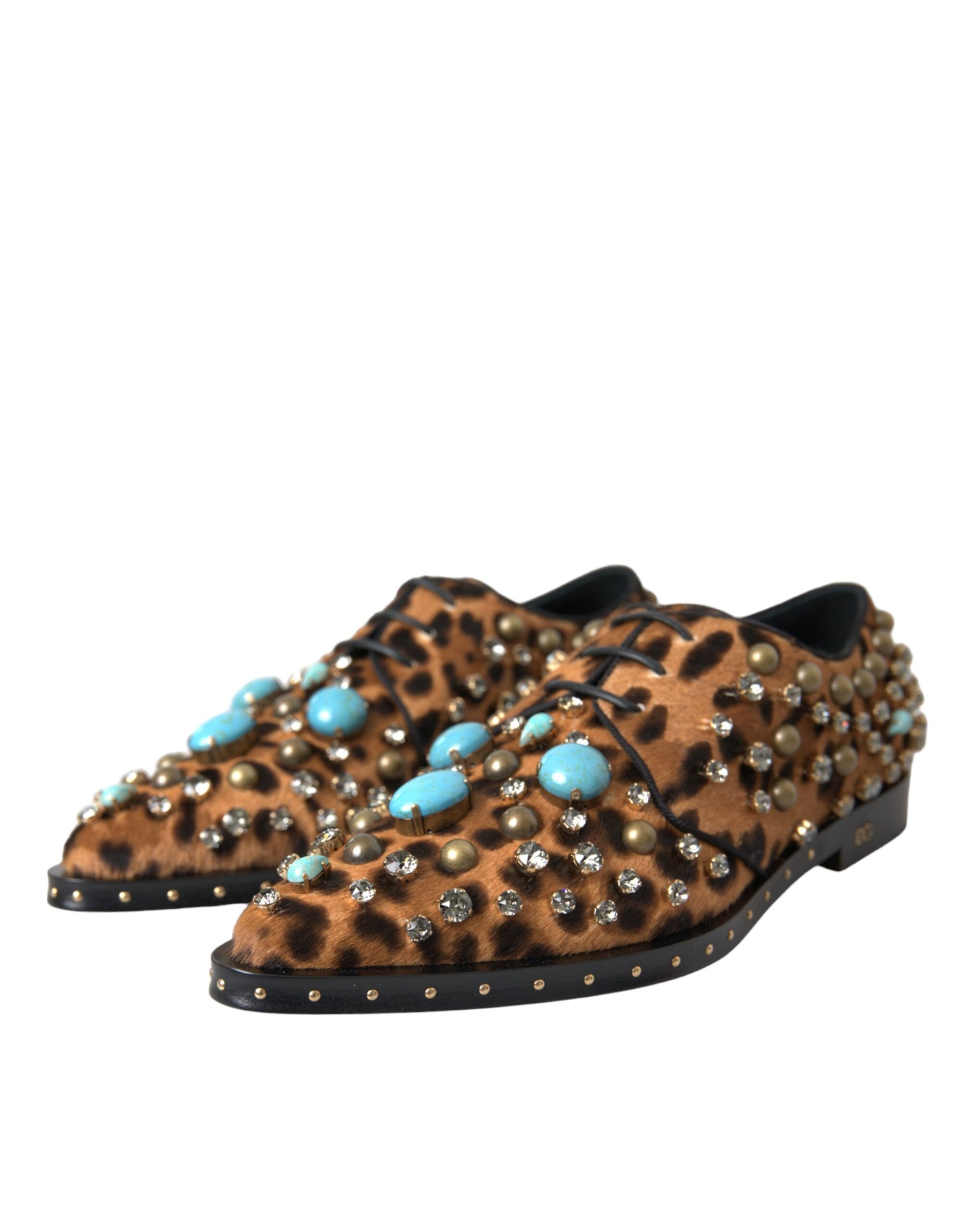 Dolce & Gabbana Brown Leopard Hair Crystal Dress Broque Shoes | Regal Royce