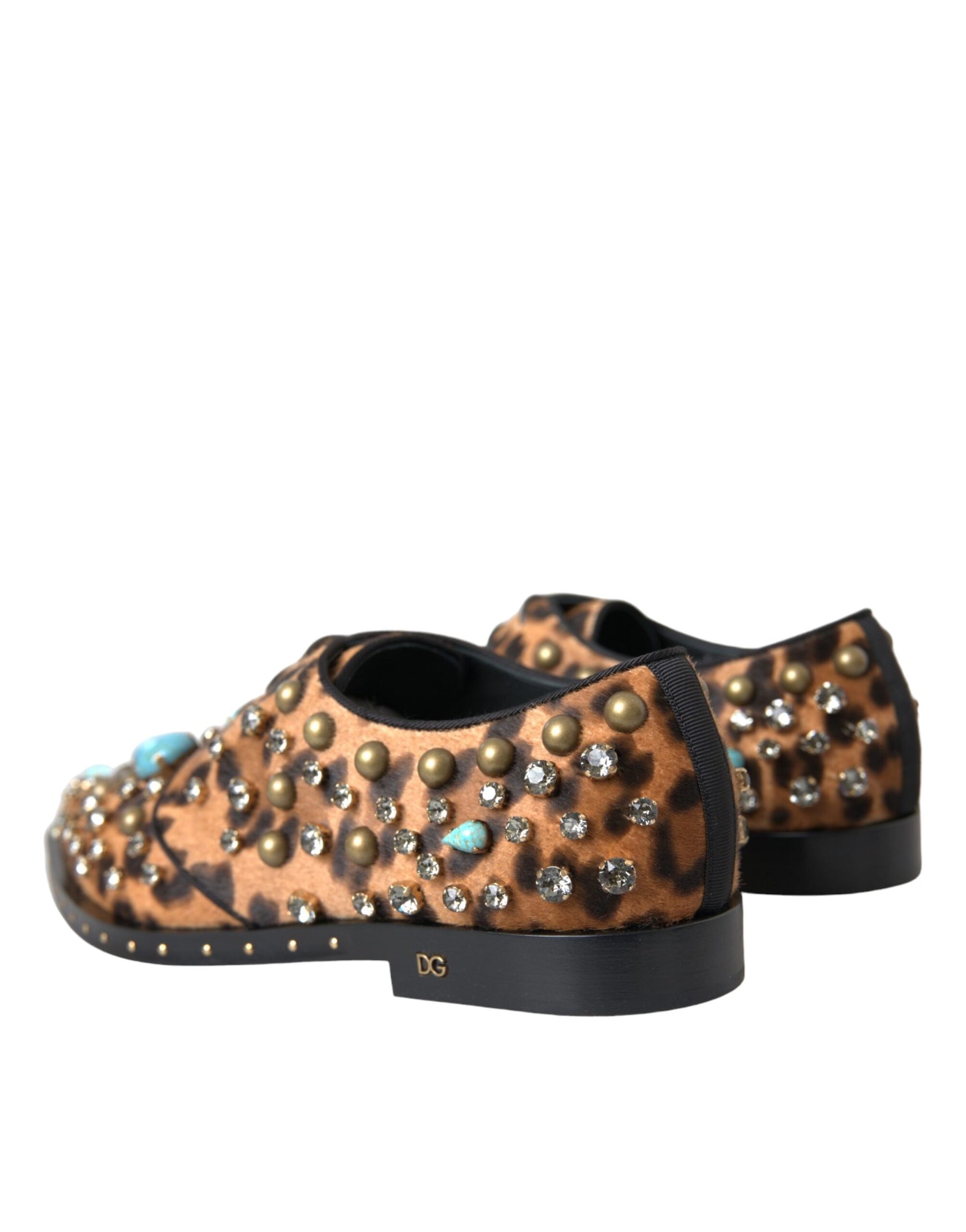 Dolce & Gabbana Brown Leopard Hair Crystal Dress Broque Shoes | Regal Royce