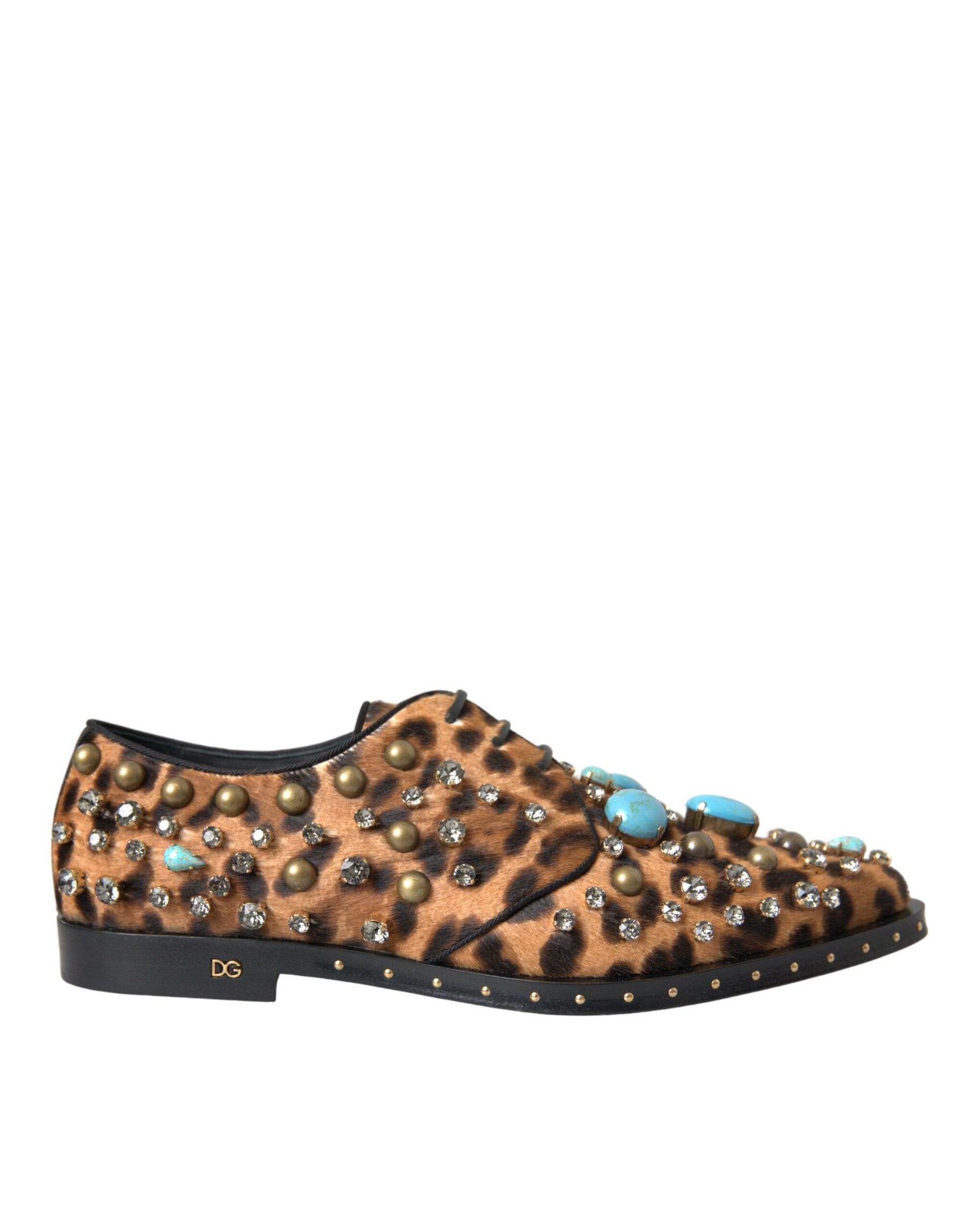 Dolce & Gabbana Brown Leopard Hair Crystal Dress Broque Shoes | Regal Royce