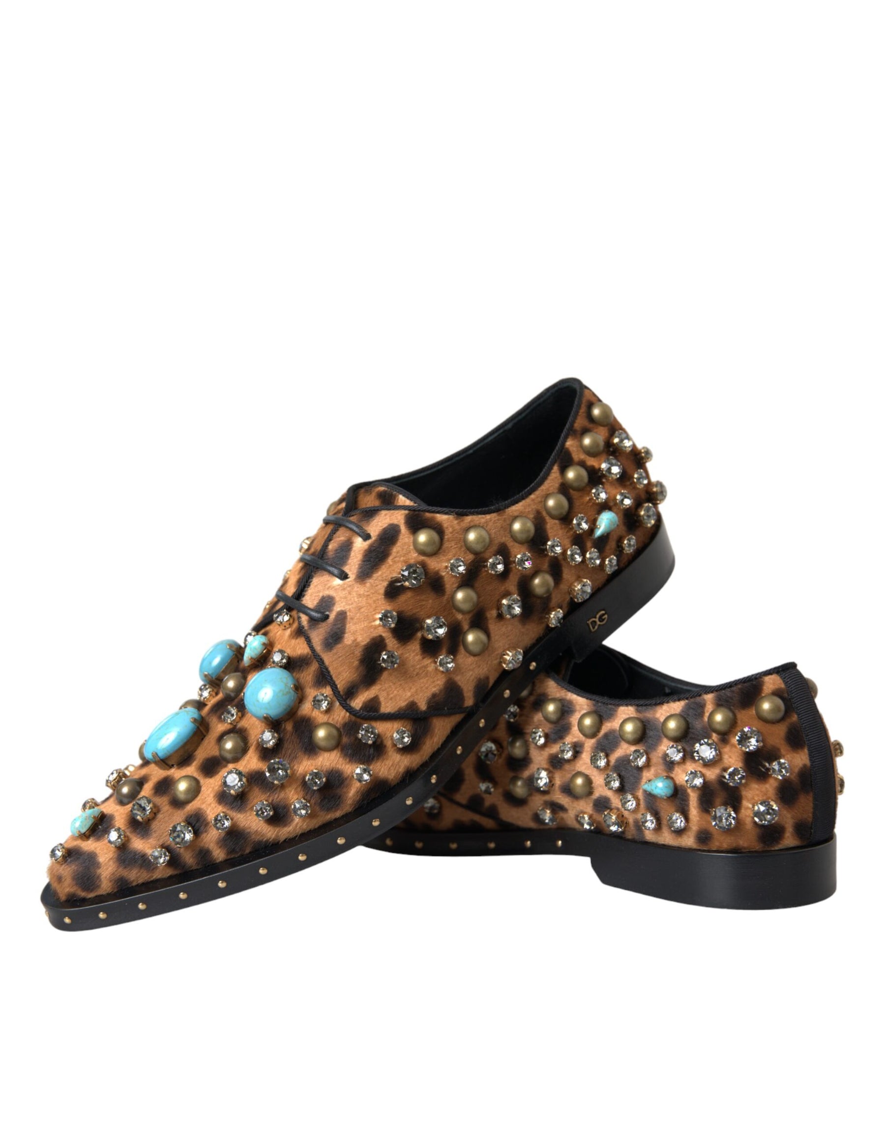 Dolce & Gabbana Brown Leopard Hair Crystal Dress Broque Shoes | Regal Royce