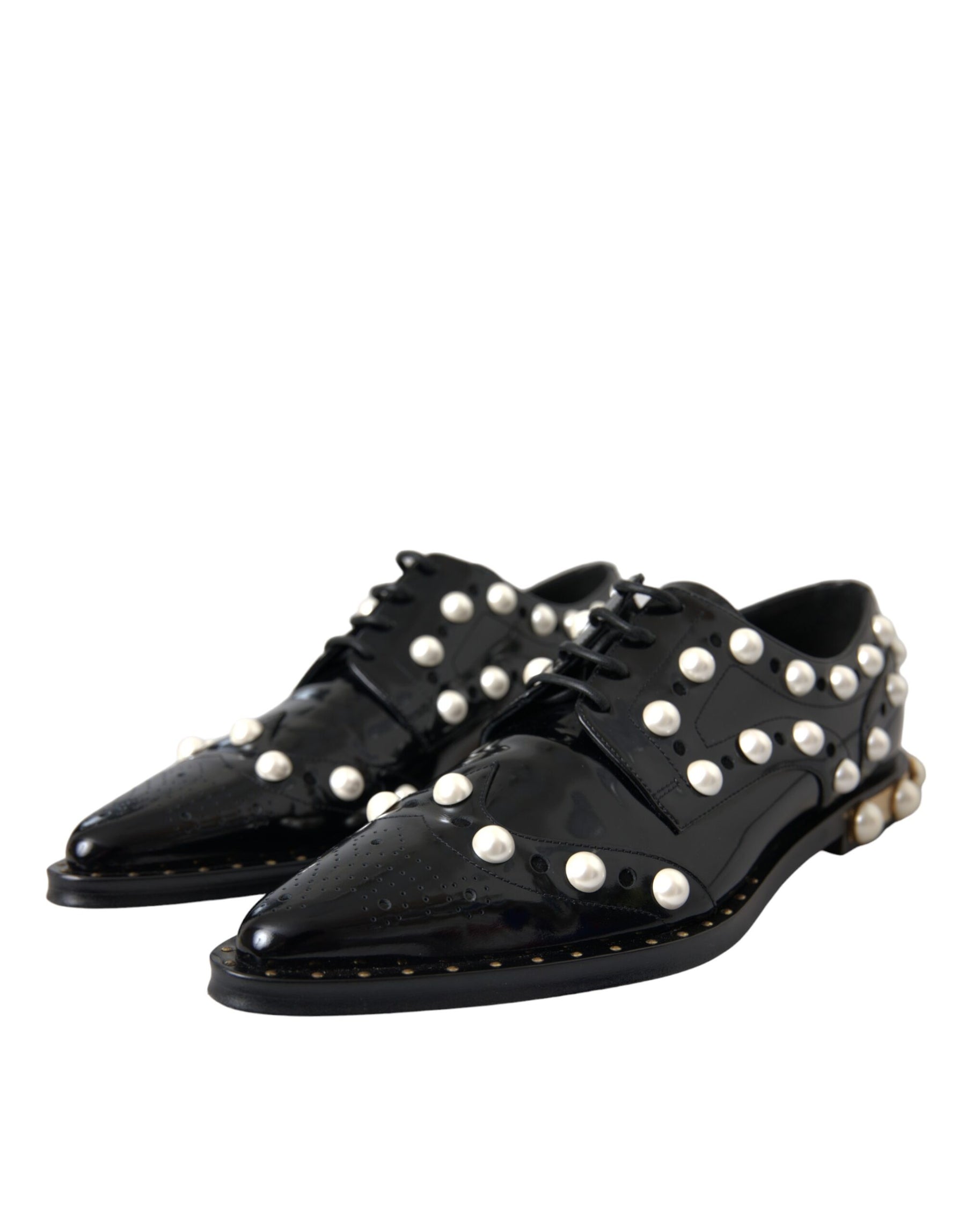 Dolce & Gabbana Black Leather Faux Pearl Dress Broque Shoes | Regal Royce
