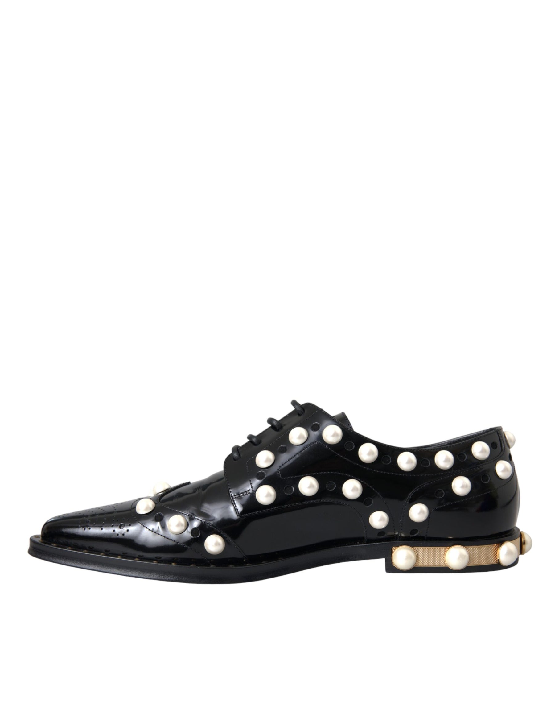Dolce & Gabbana Black Leather Faux Pearl Dress Broque Shoes | Regal Royce