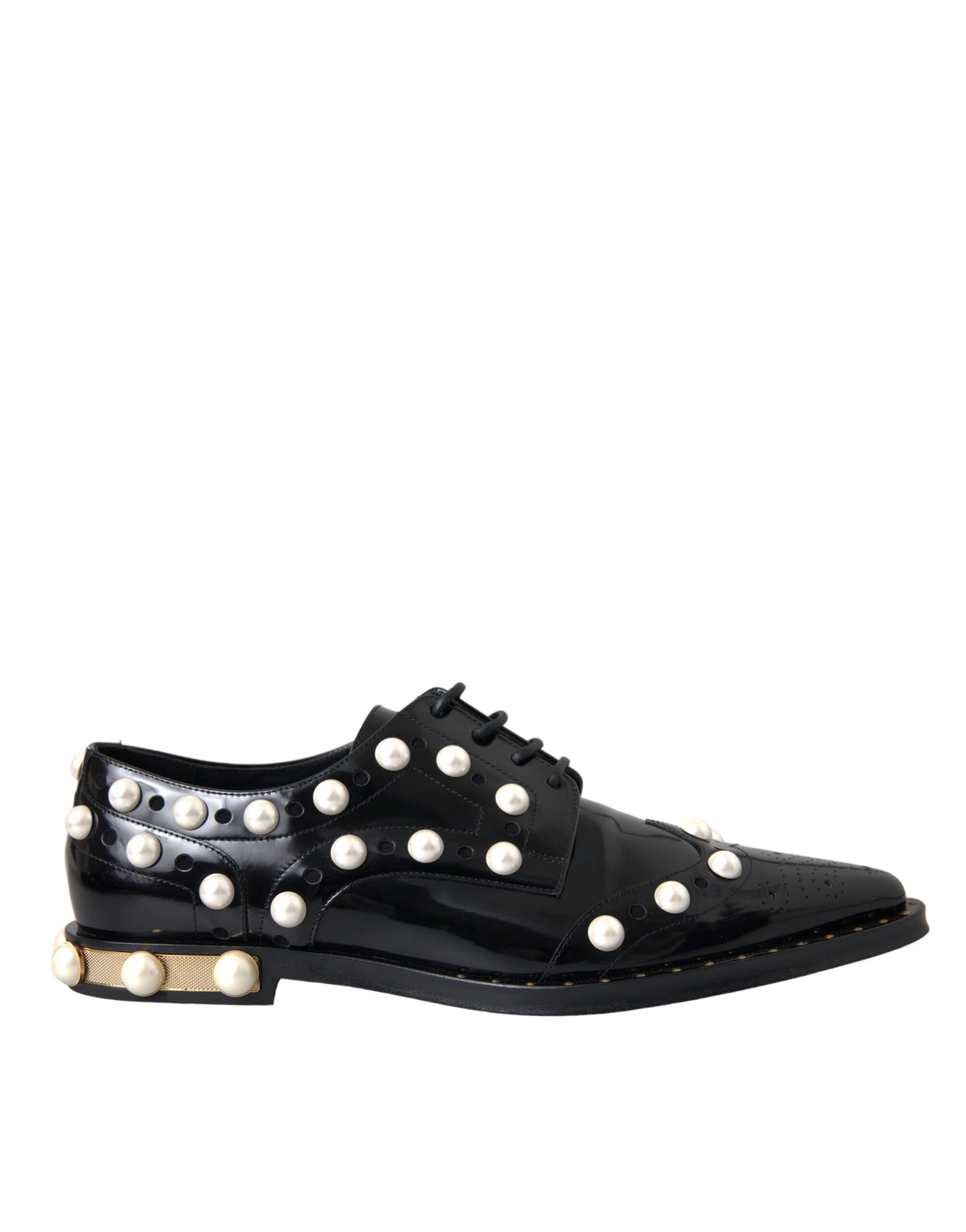 Dolce & Gabbana Black Leather Faux Pearl Dress Broque Shoes | Regal Royce