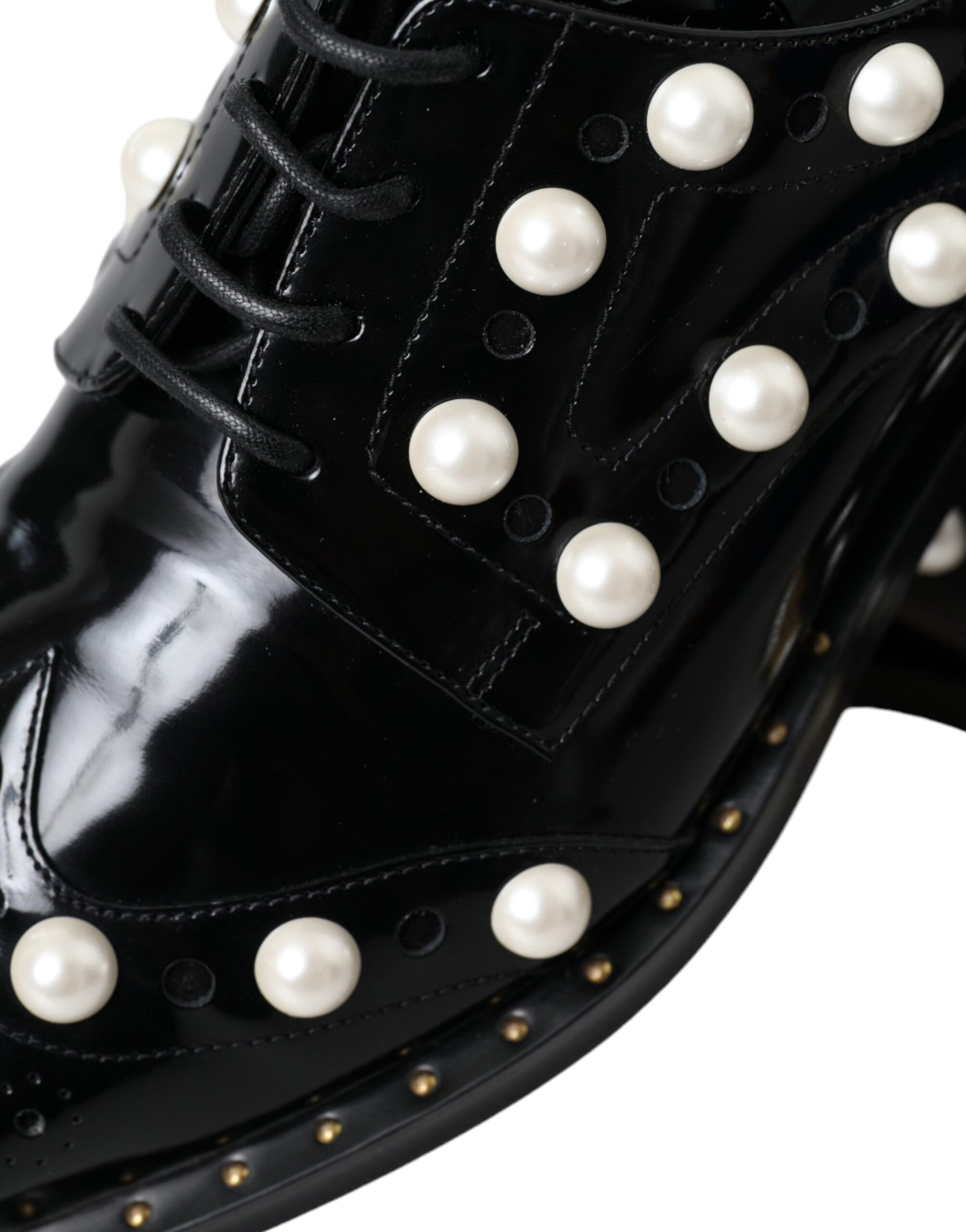 Dolce & Gabbana Black Leather Faux Pearl Dress Broque Shoes | Regal Royce