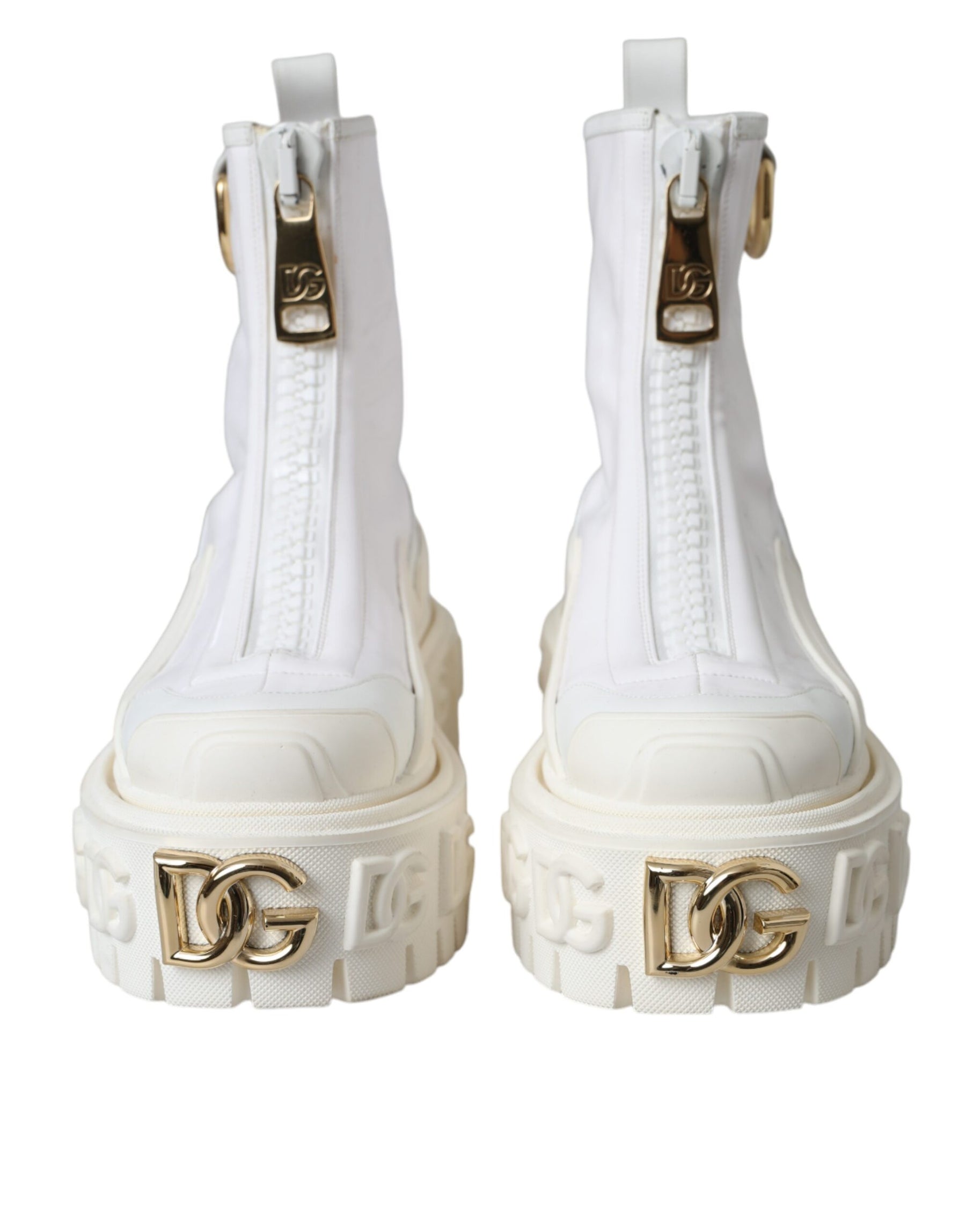 Dolce & Gabbana White Leather Rubber Logo Ankle Boots Shoes | Regal Royce