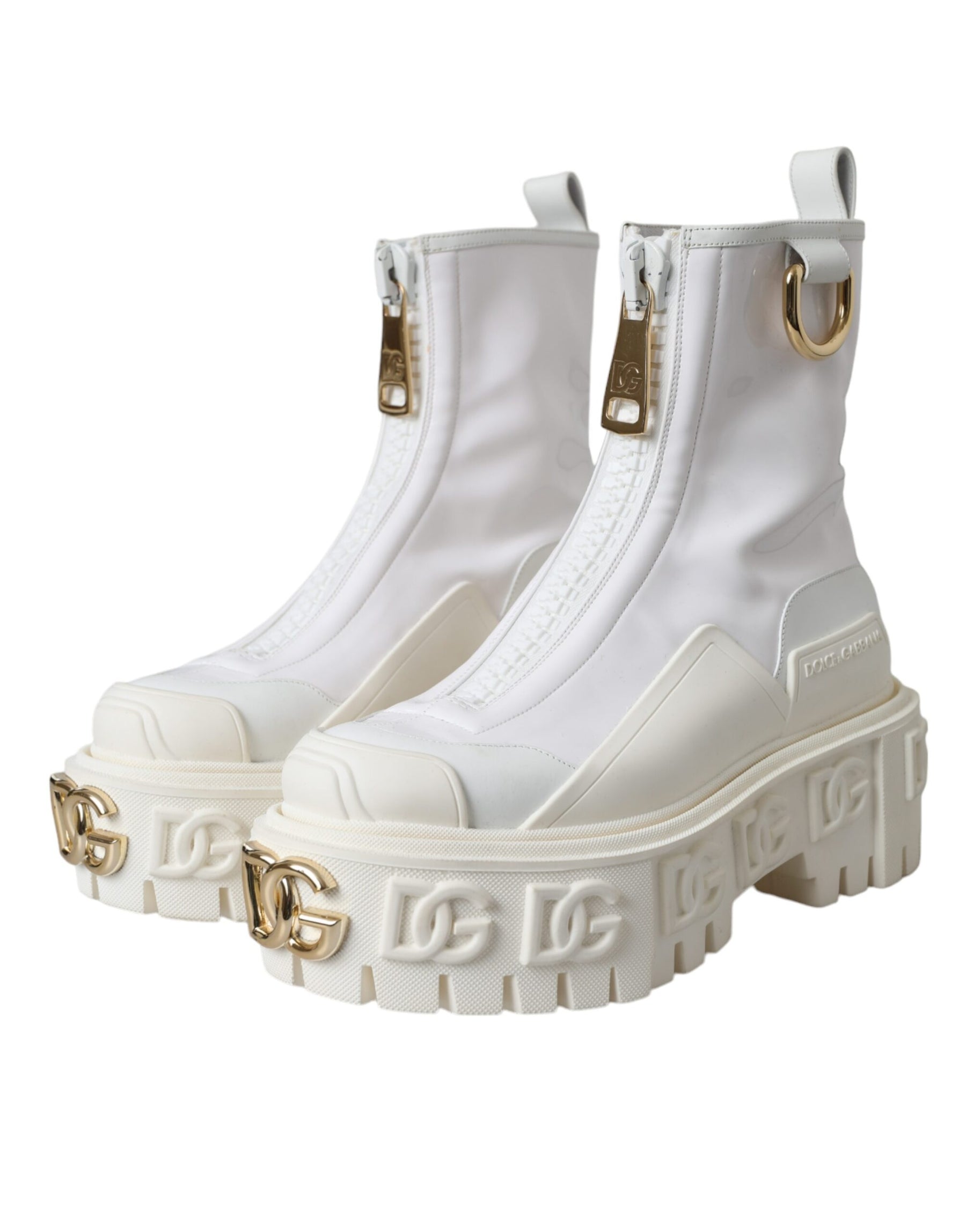 Dolce & Gabbana White Leather Rubber Logo Ankle Boots Shoes | Regal Royce