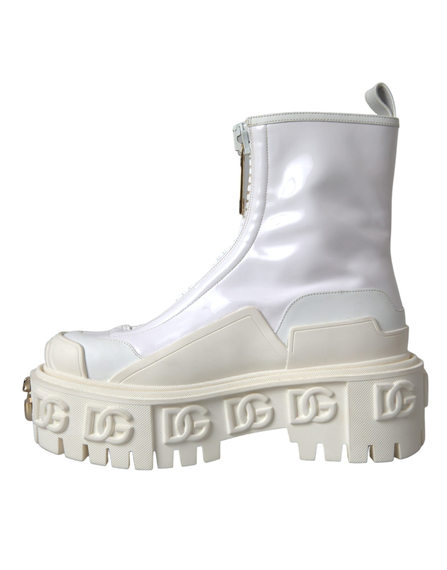 Dolce & Gabbana White Leather Rubber Logo Ankle Boots Shoes | Regal Royce