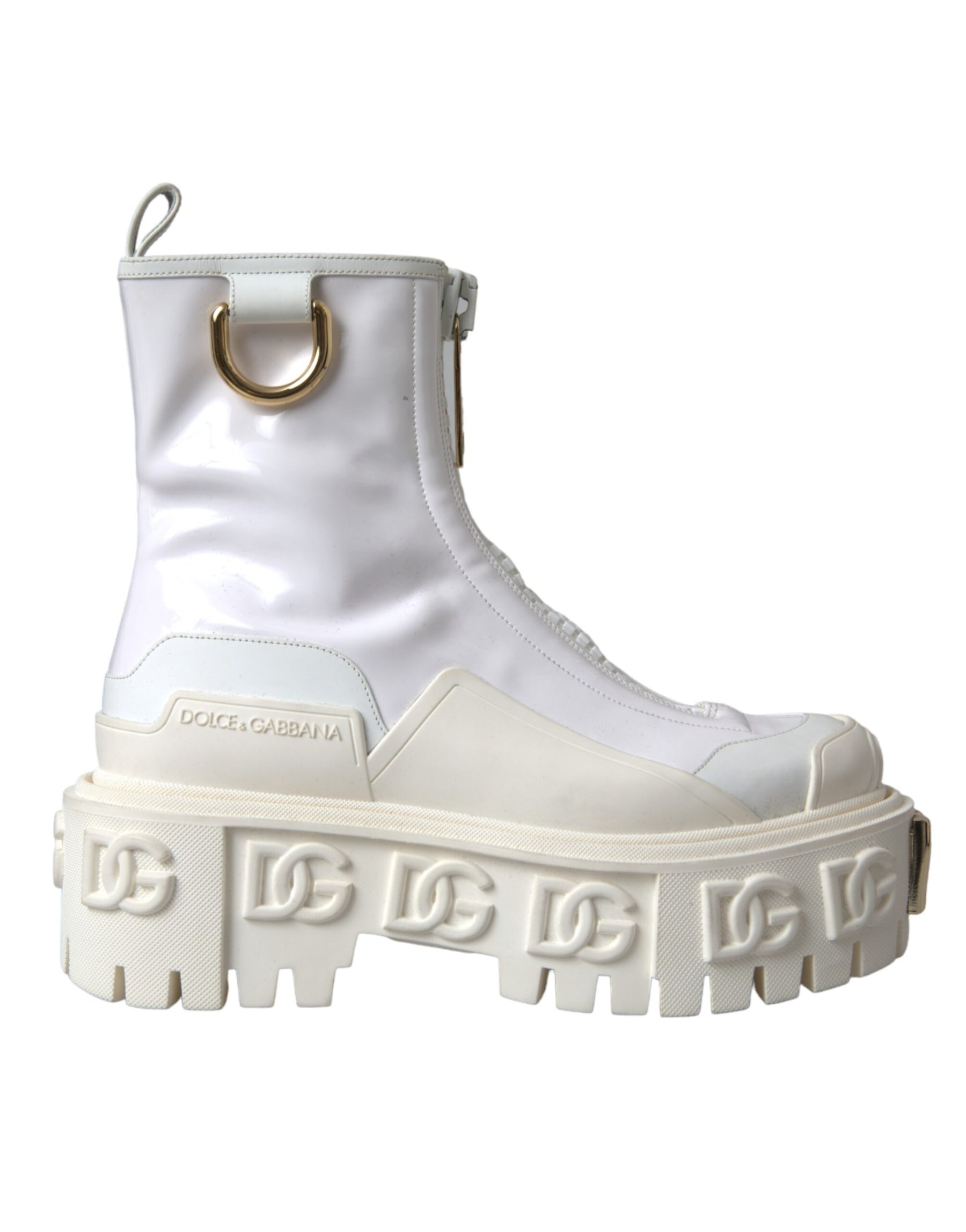 Dolce & Gabbana White Leather Rubber Logo Ankle Boots Shoes | Regal Royce