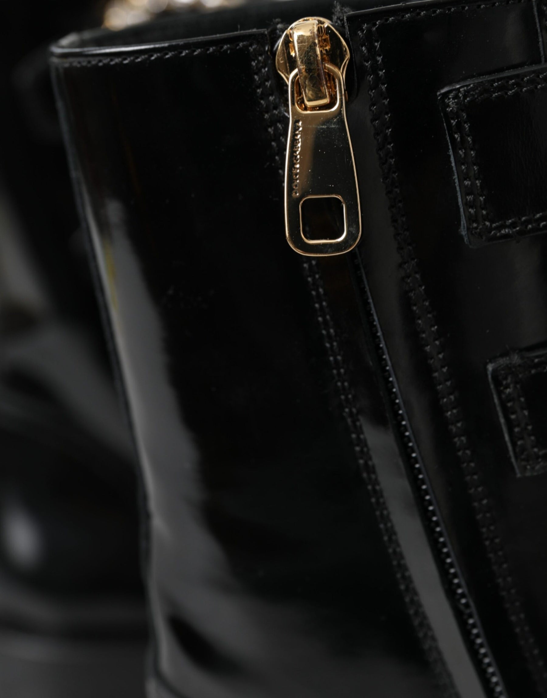 Dolce & Gabbana Black Leather Crystal Buckles Boots Shoes | Regal Royce