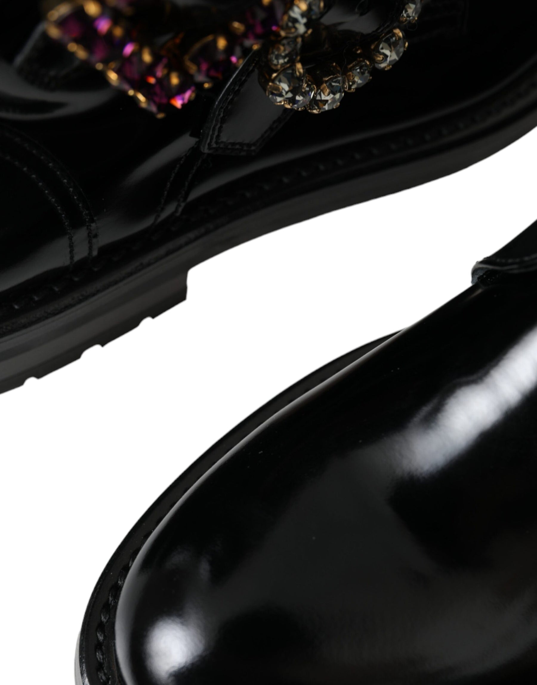 Dolce & Gabbana Black Leather Crystal Buckles Boots Shoes | Regal Royce