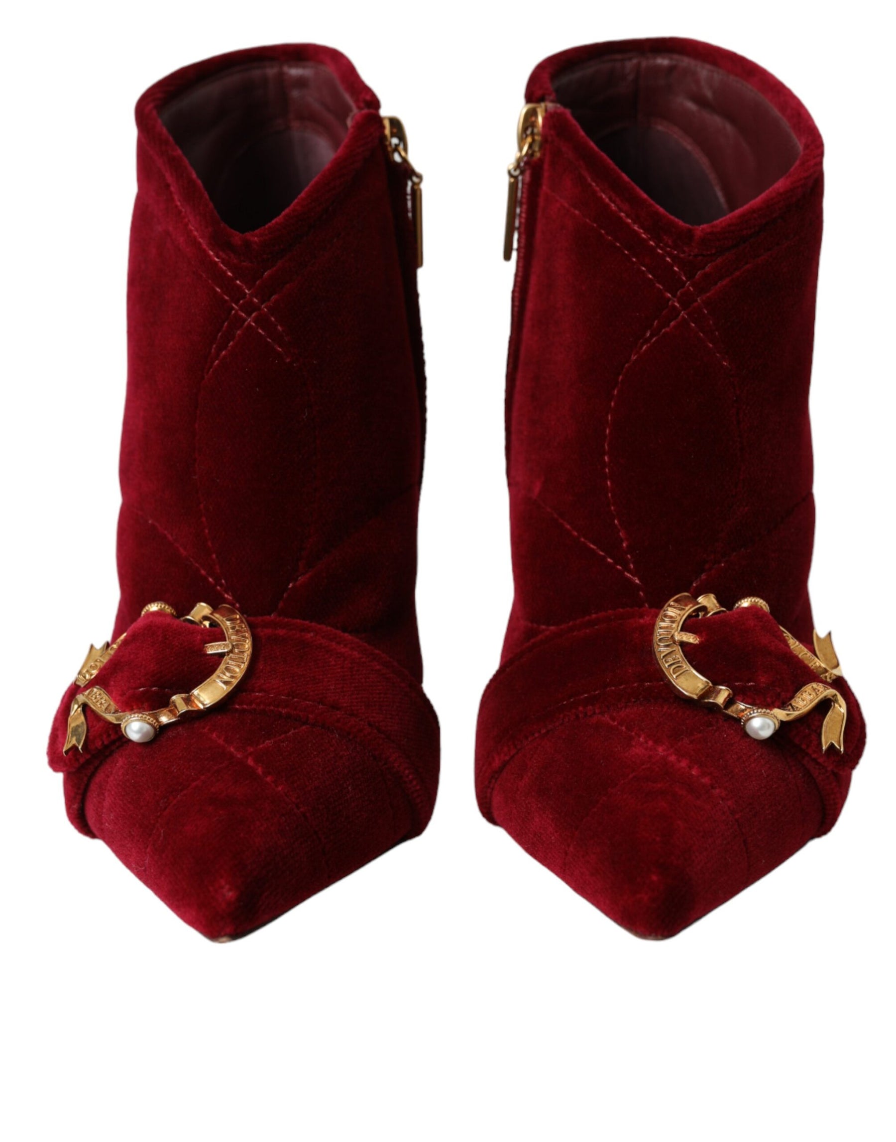 Dolce & Gabbana Dark Red Velvet Devotion Buckle Boots Shoes | Regal Royce