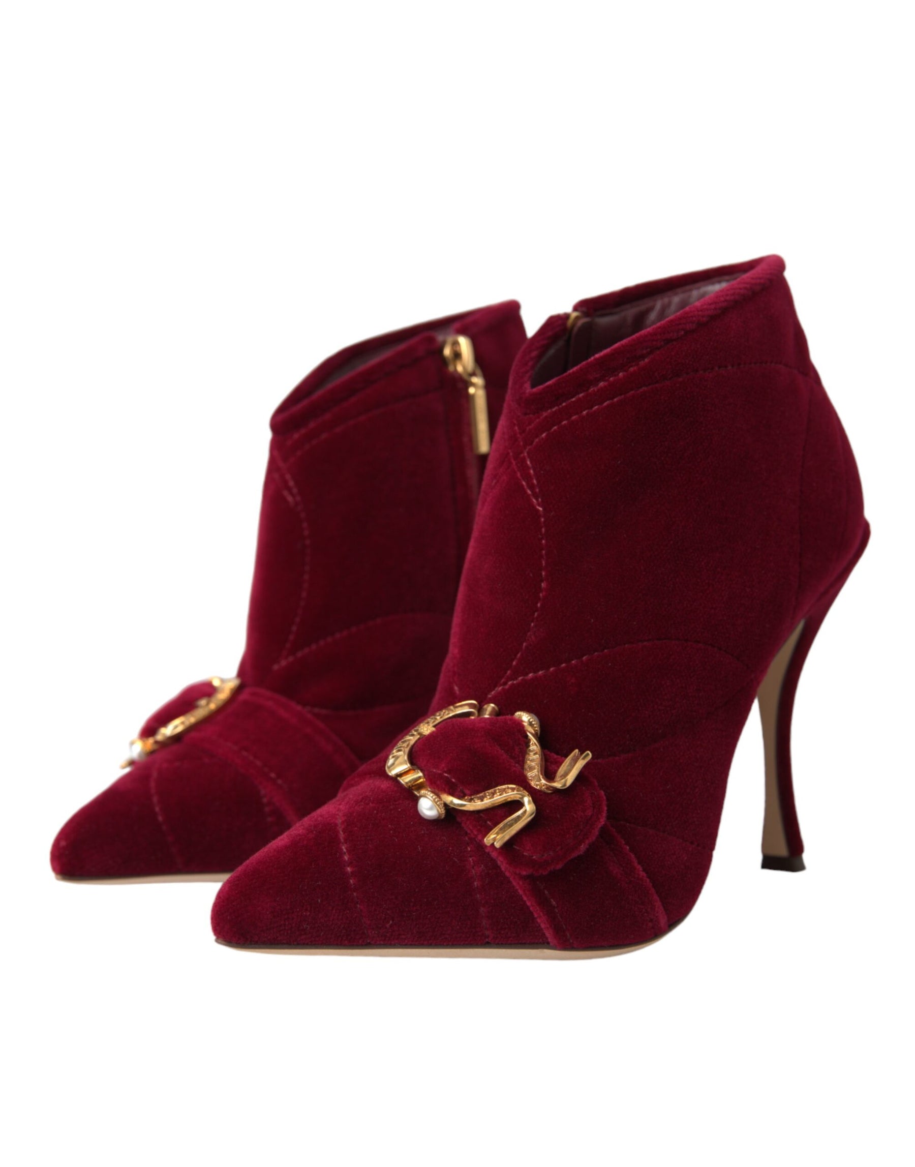 Dolce & Gabbana Dark Red Velvet Devotion Buckle Boots Shoes | Regal Royce