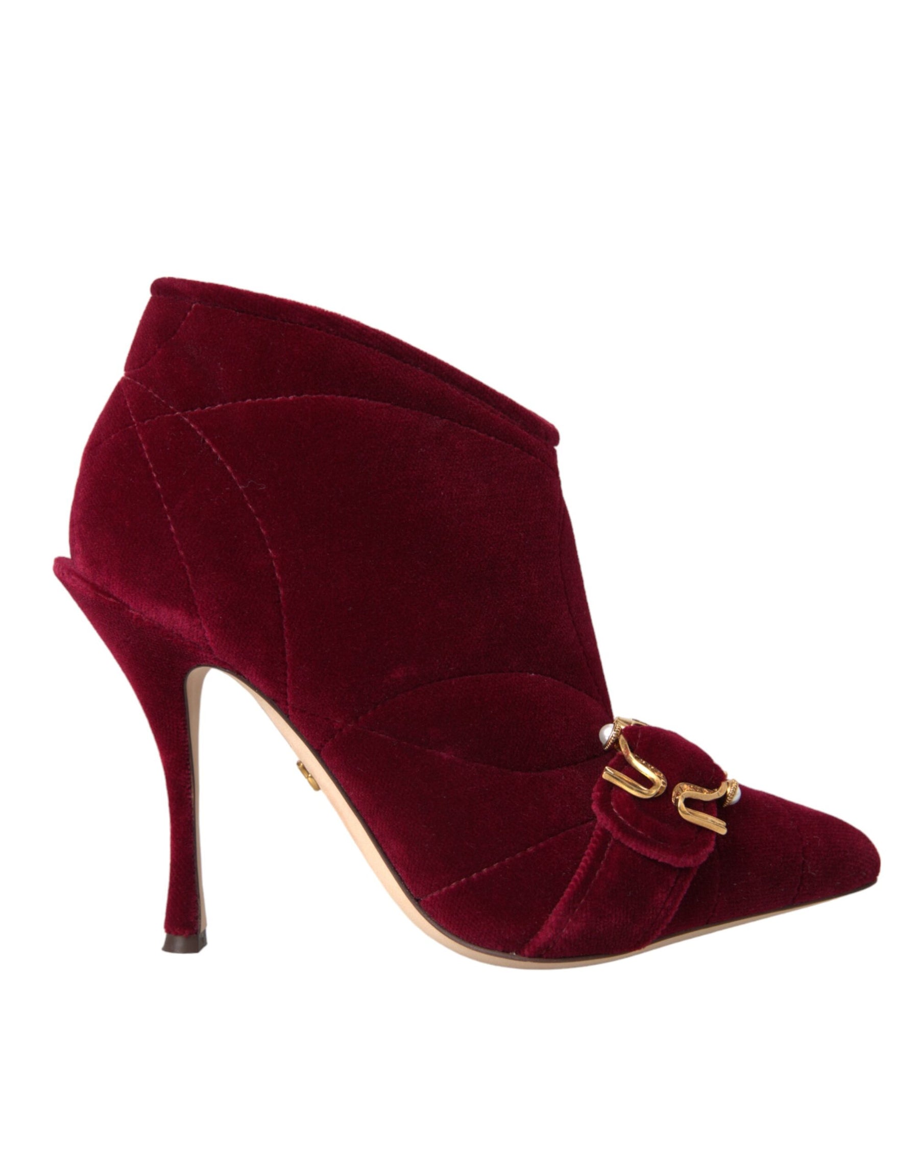 Dolce & Gabbana Dark Red Velvet Devotion Buckle Boots Shoes | Regal Royce