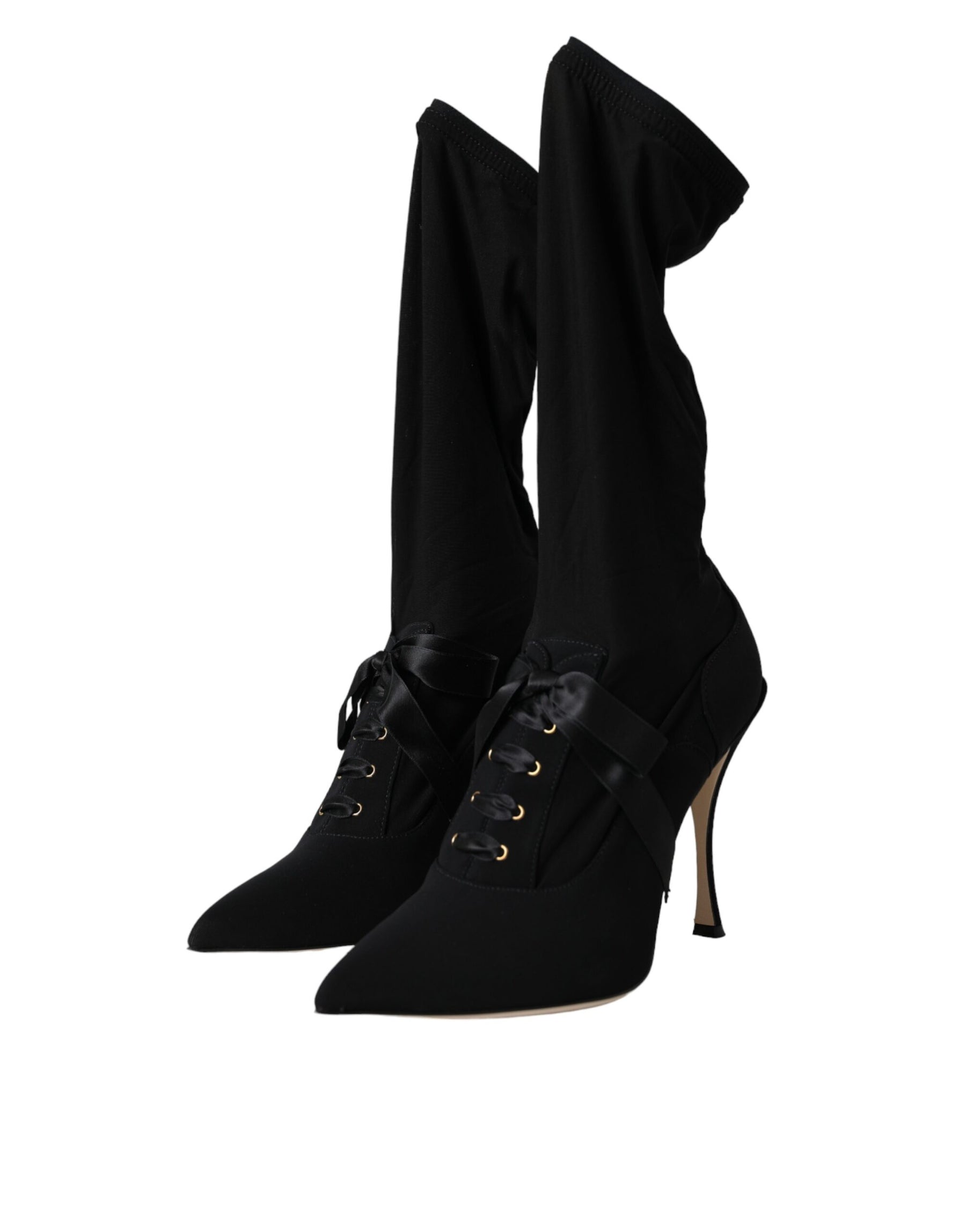 Dolce & Gabbana Black Stiletto Heels Mid Calf Boots Shoes | Regal Royce