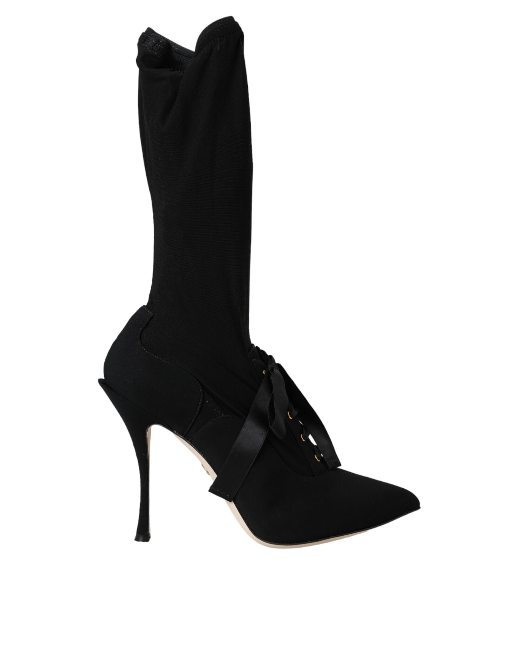 Dolce & Gabbana Black Stiletto Heels Mid Calf Boots Shoes | Regal Royce