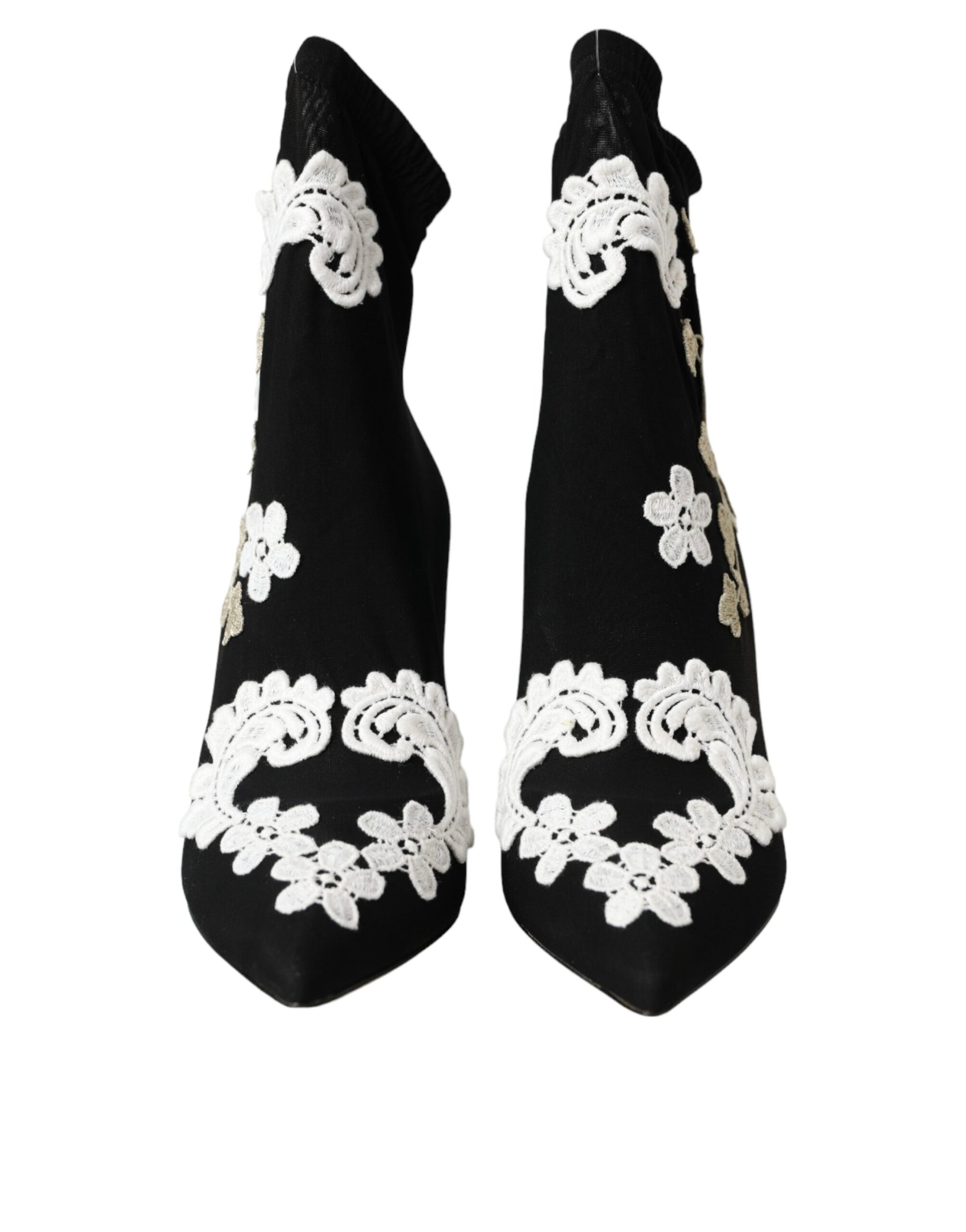 Dolce & Gabbana Black White Embroidery Slip On Boots Shoes | Regal Royce