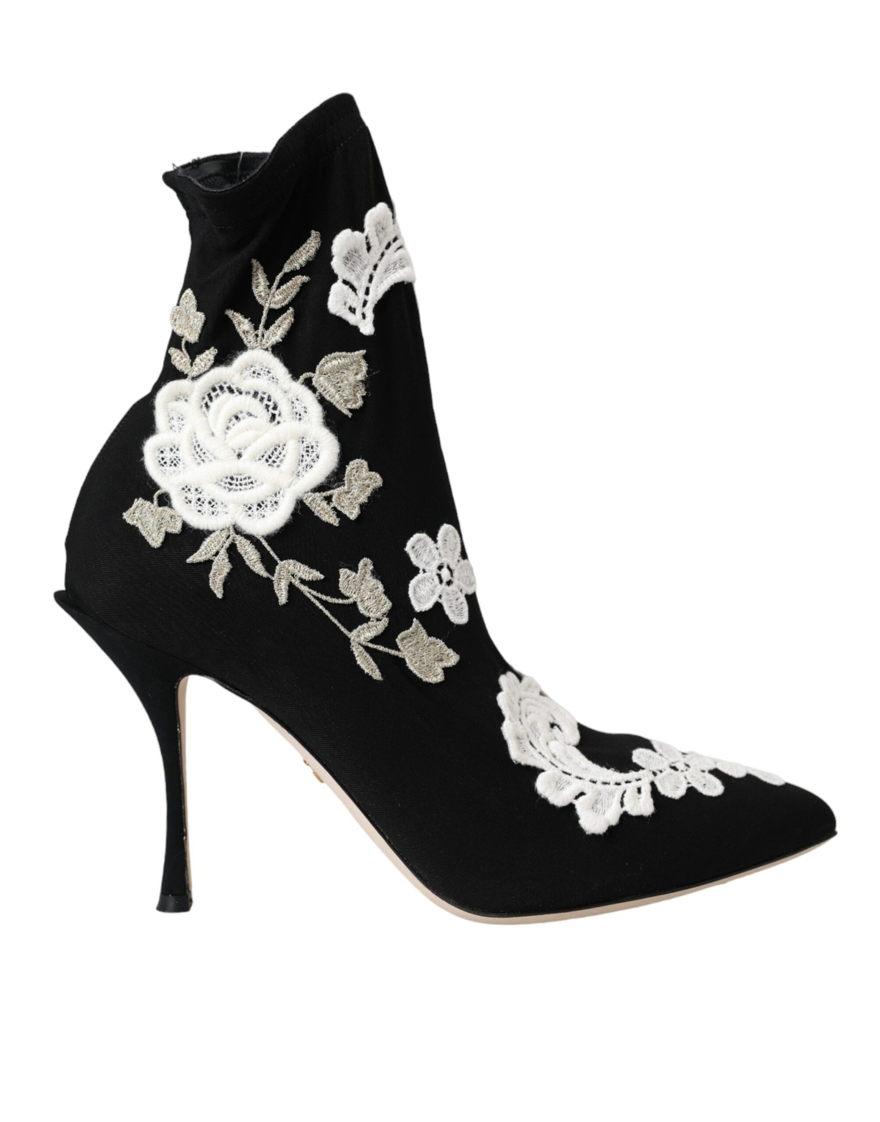 Dolce & Gabbana Black White Embroidery Slip On Boots Shoes | Regal Royce