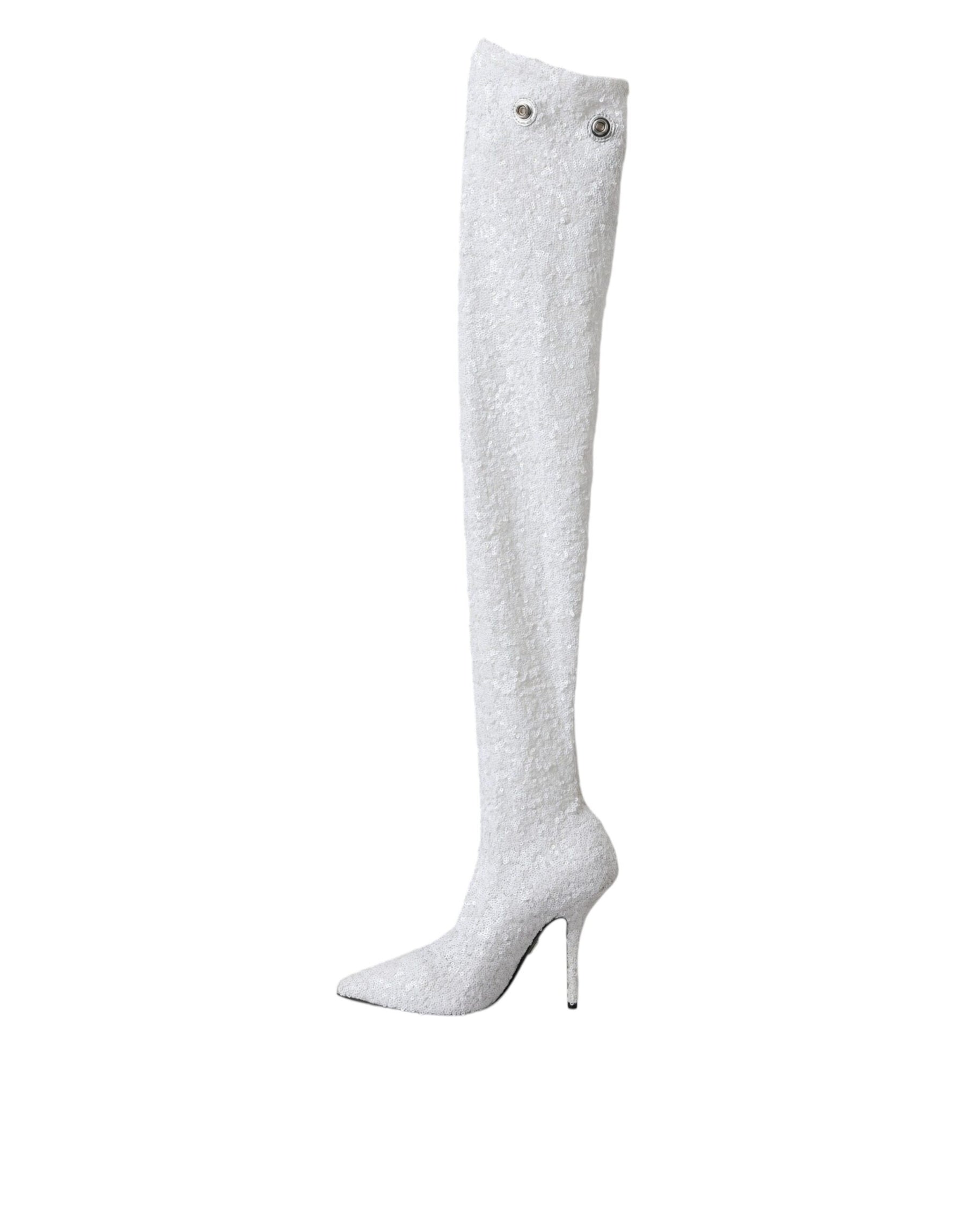 Dolce & Gabbana White Heels Stiletto Knee High Boots Shoes | Regal Royce