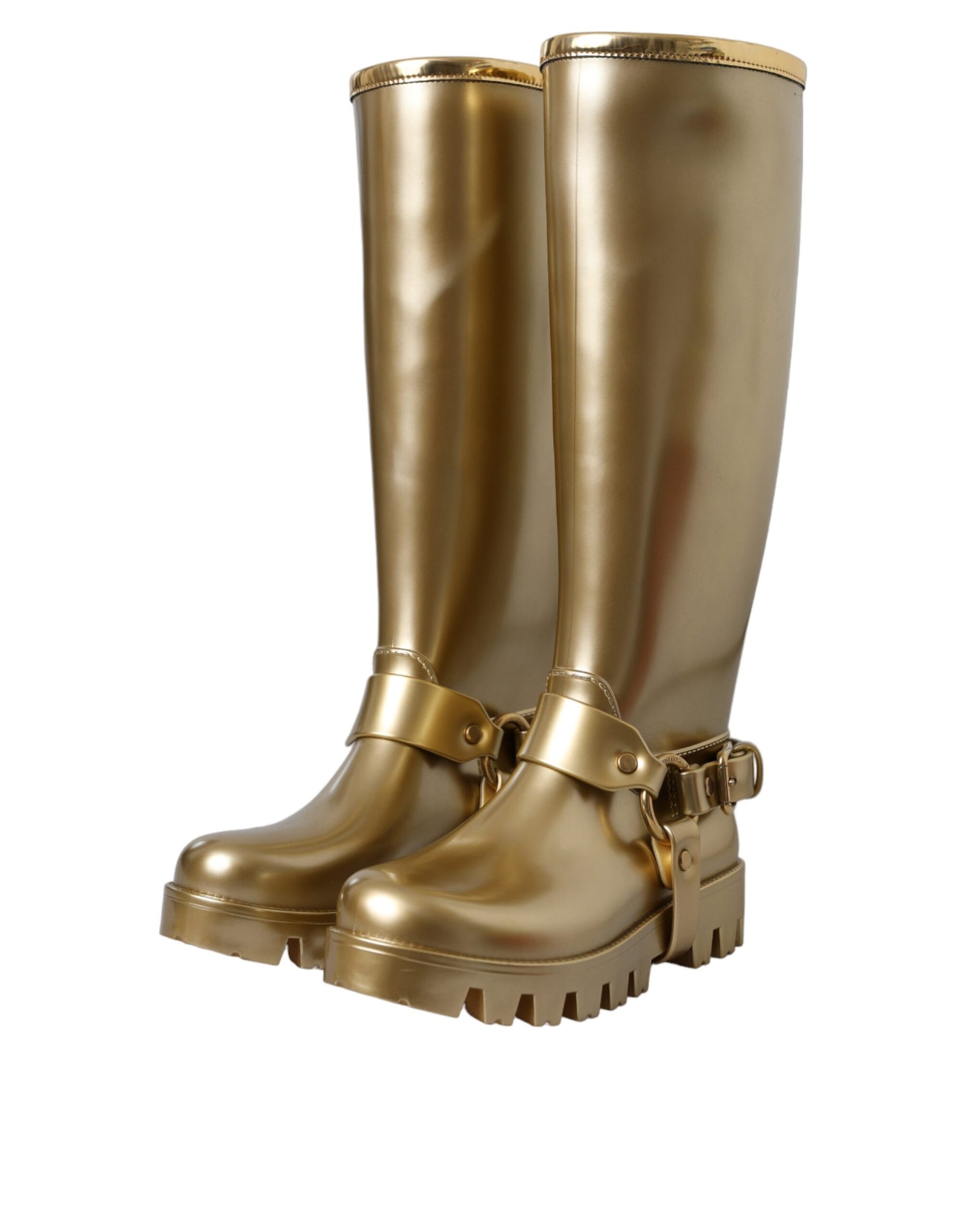 Dolce & Gabbana Metallic Gold Rubber PVC Rain Boots Shoes | Regal Royce