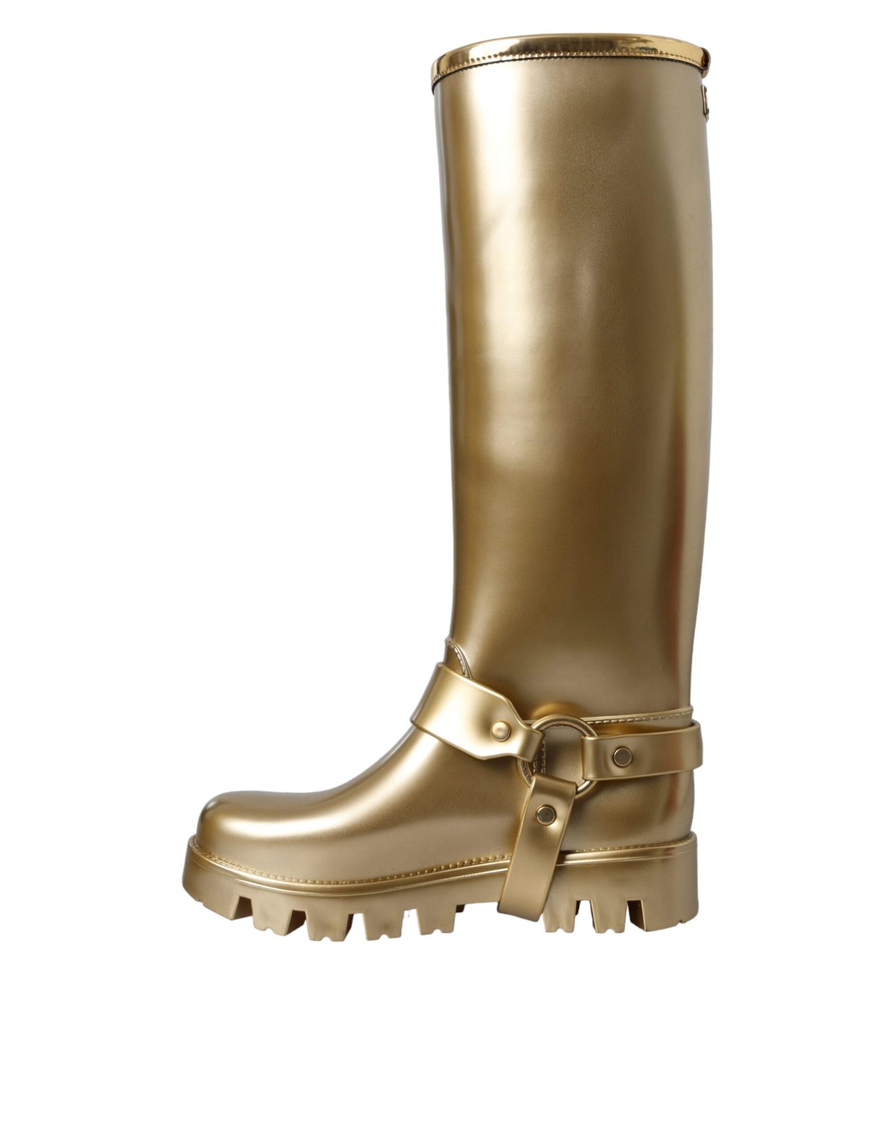 Dolce & Gabbana Metallic Gold Rubber PVC Rain Boots Shoes | Regal Royce