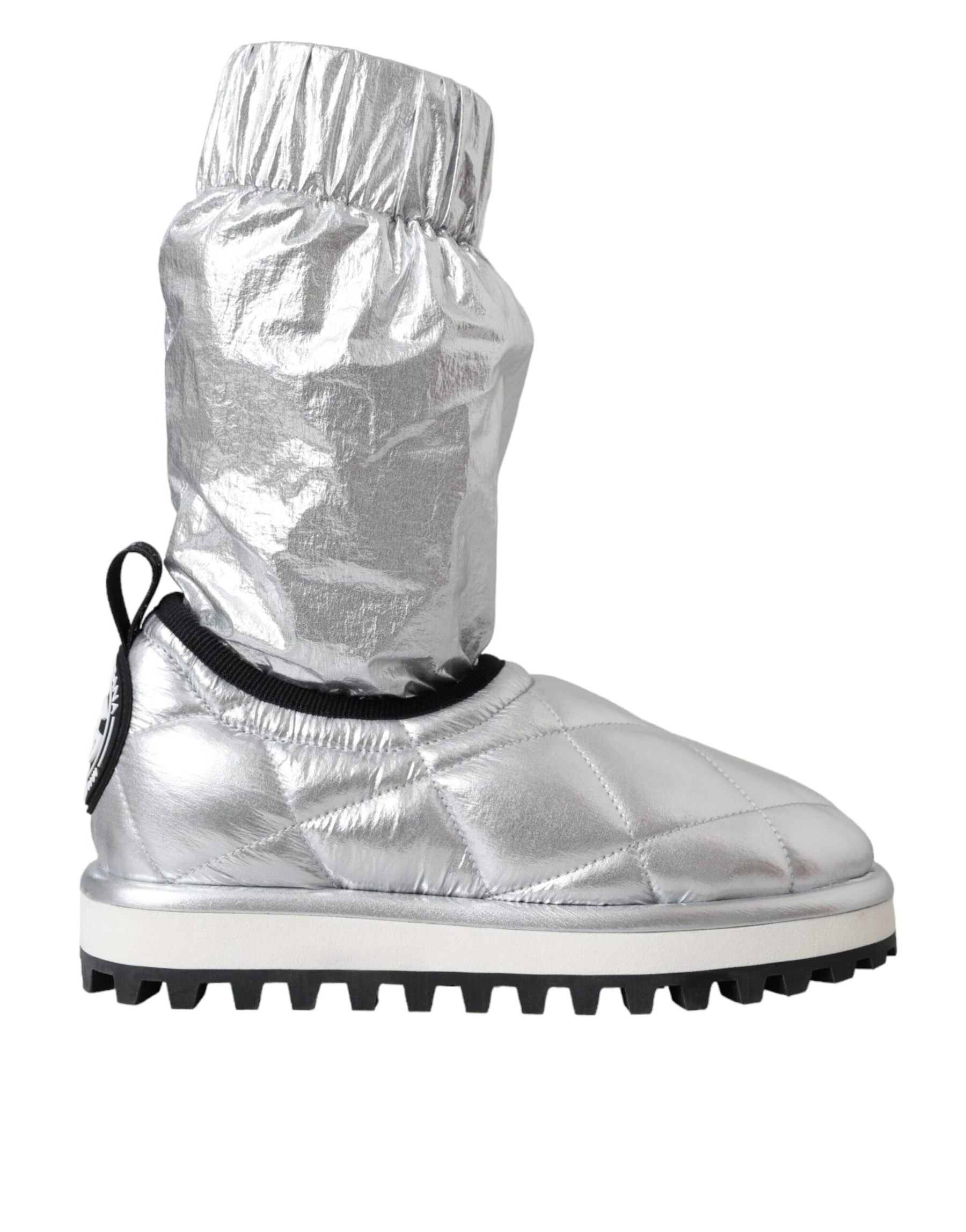 Dolce & Gabbana Metallic Silver Quilted Logo Patch Boot Shoes | Regal Royce