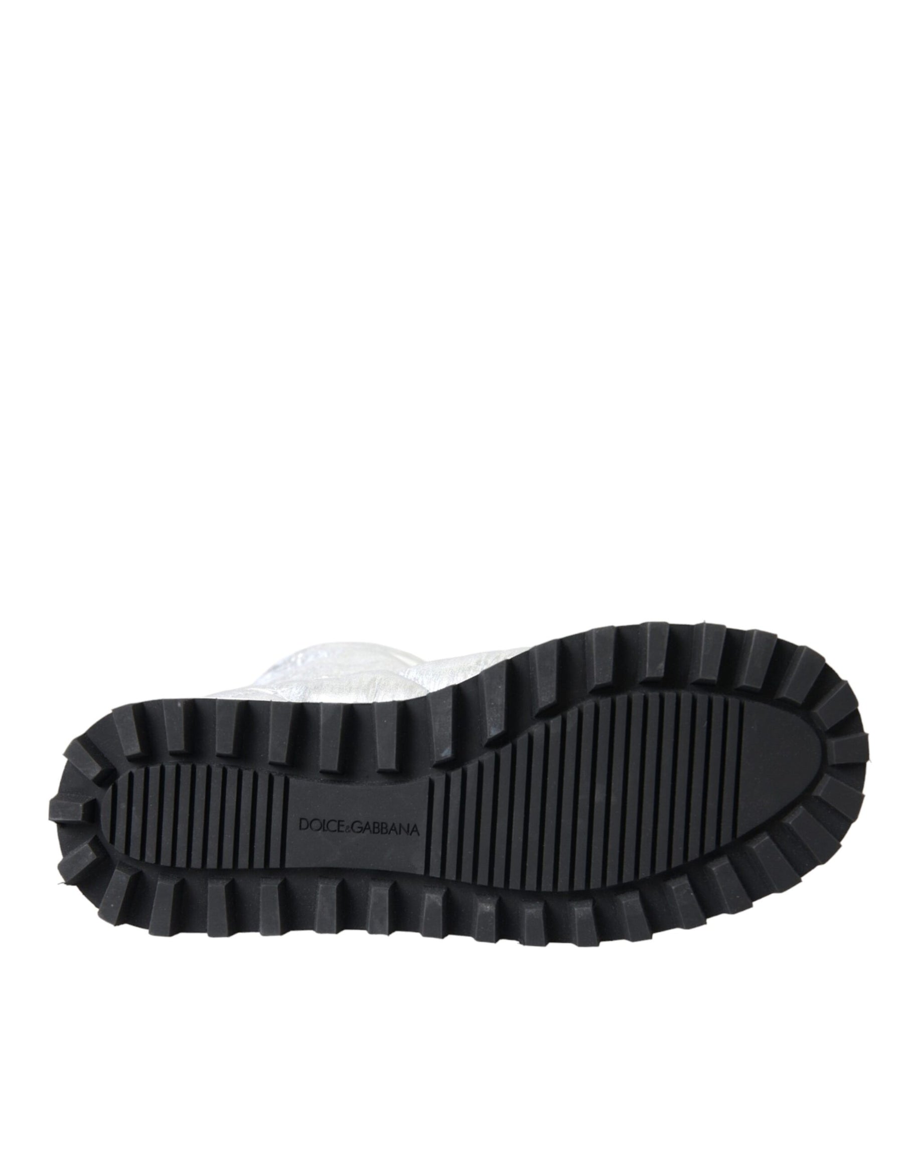 Dolce & Gabbana Metallic Silver Quilted Logo Patch Boot Shoes | Regal Royce