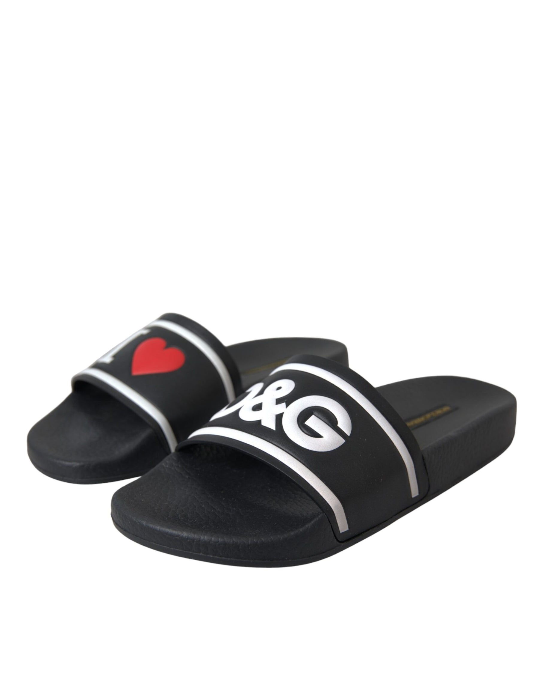 Dolce & Gabbana Black Leather I Love D&G Sandals Slides Shoes | Regal Royce