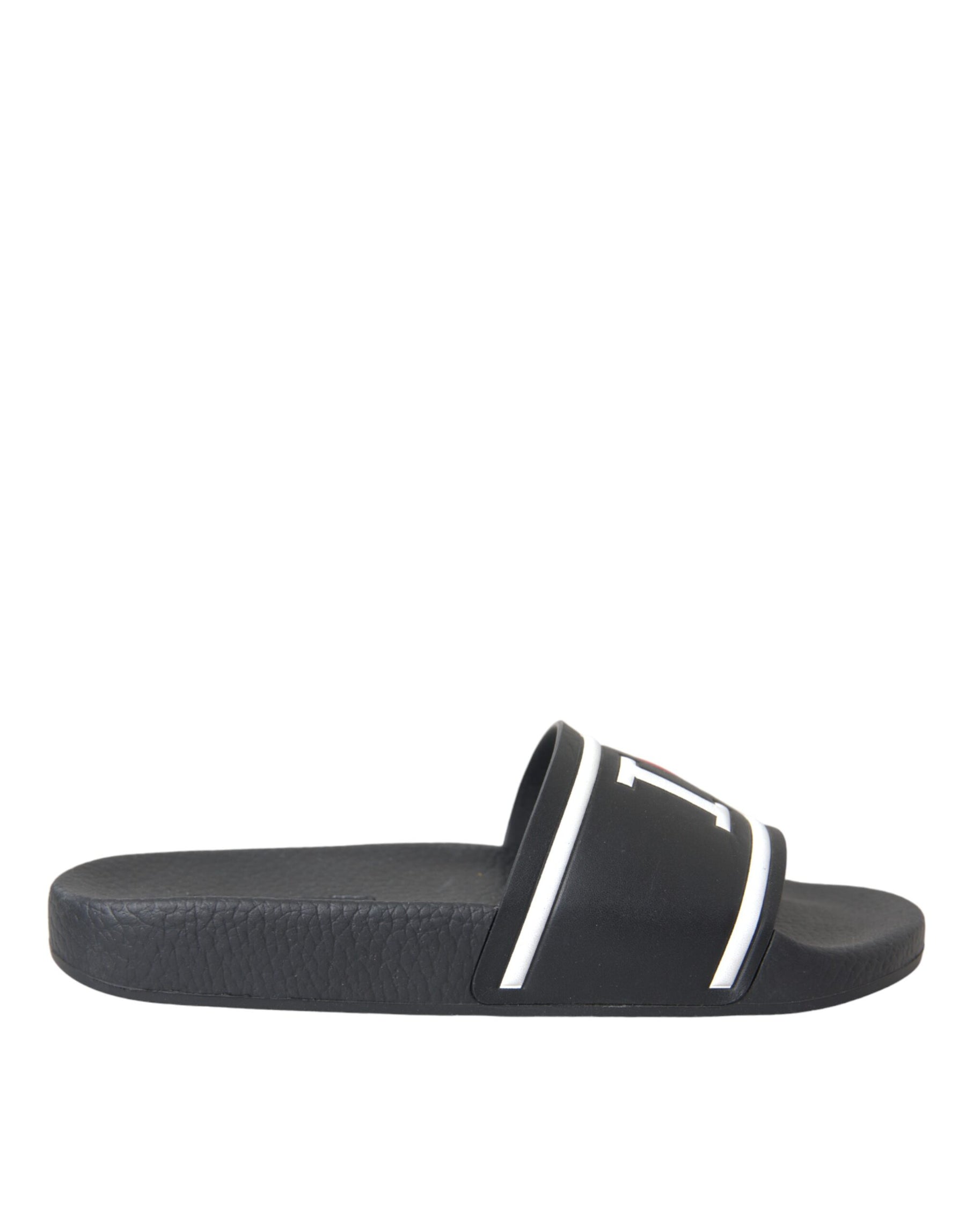 Dolce & Gabbana Black Leather I Love D&G Sandals Slides Shoes | Regal Royce