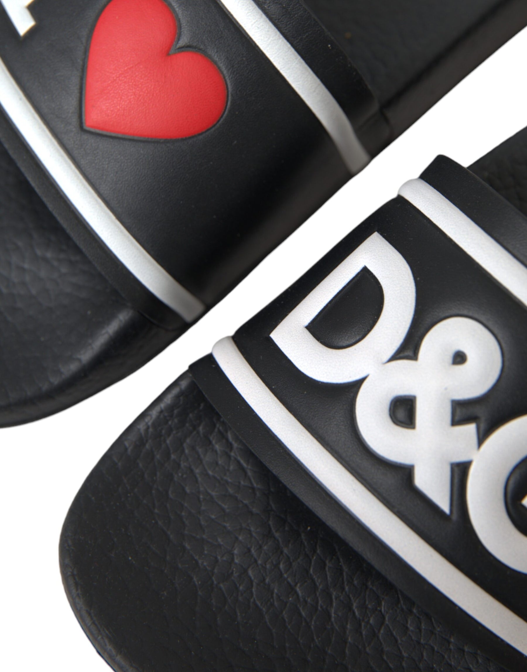 Dolce & Gabbana Black Leather I Love D&G Sandals Slides Shoes | Regal Royce