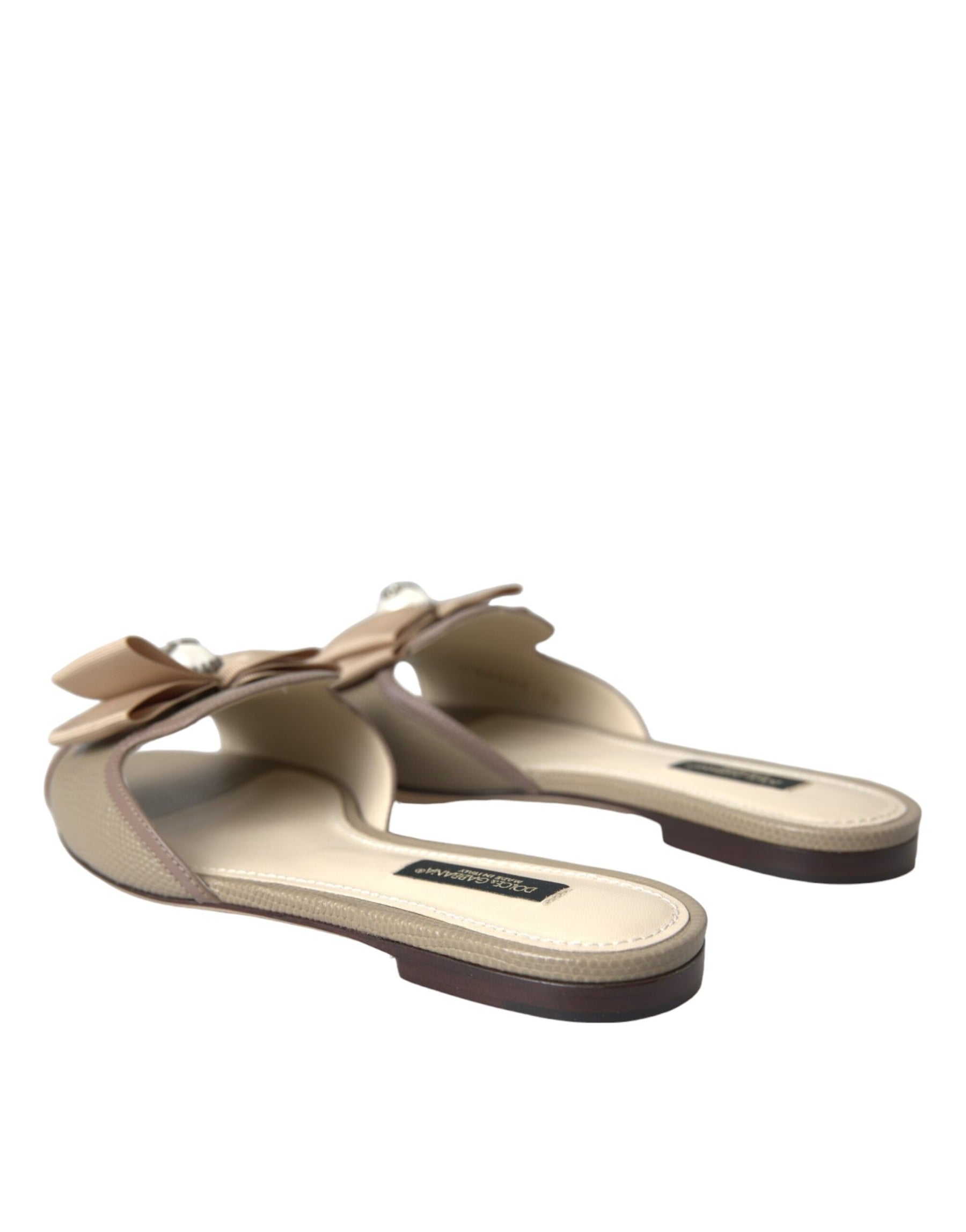 Dolce & Gabbana Beige Logo Pearl Flats Sandals Slides Shoes | Regal Royce