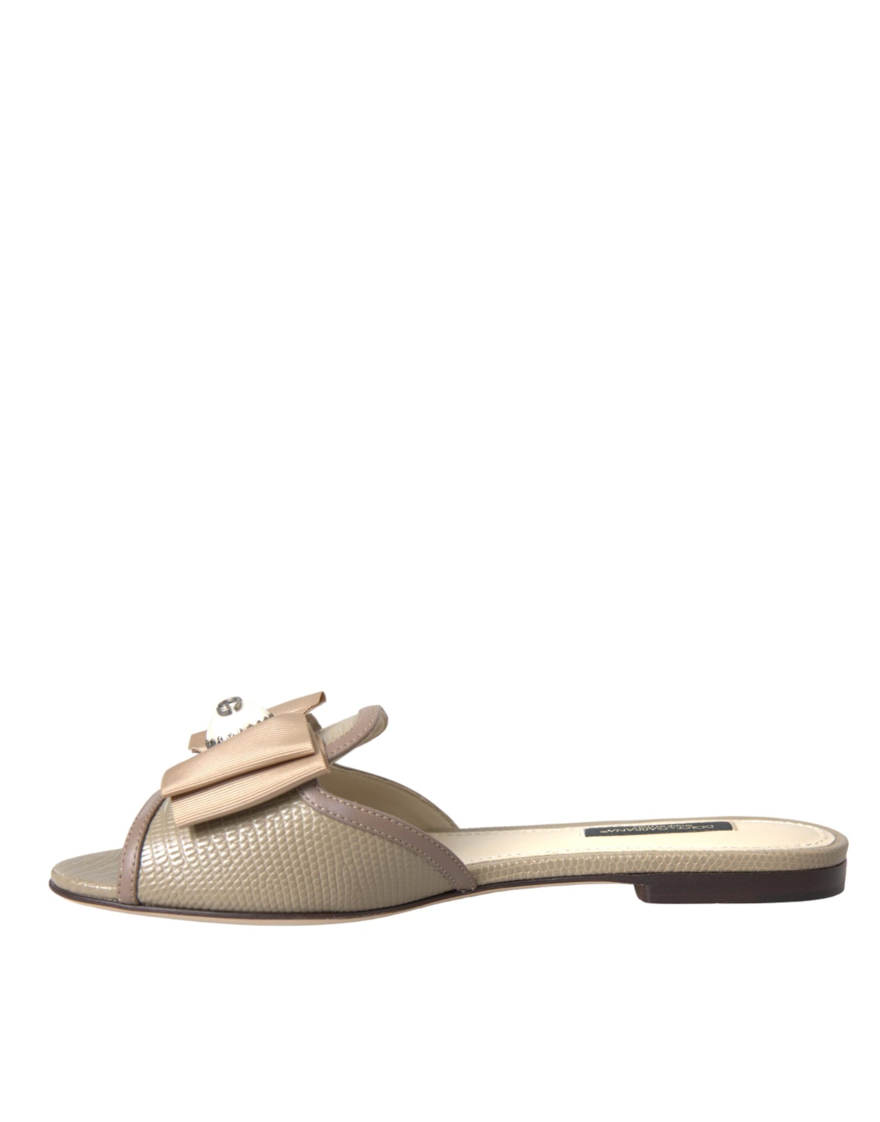 Dolce & Gabbana Beige Logo Pearl Flats Sandals Slides Shoes | Regal Royce