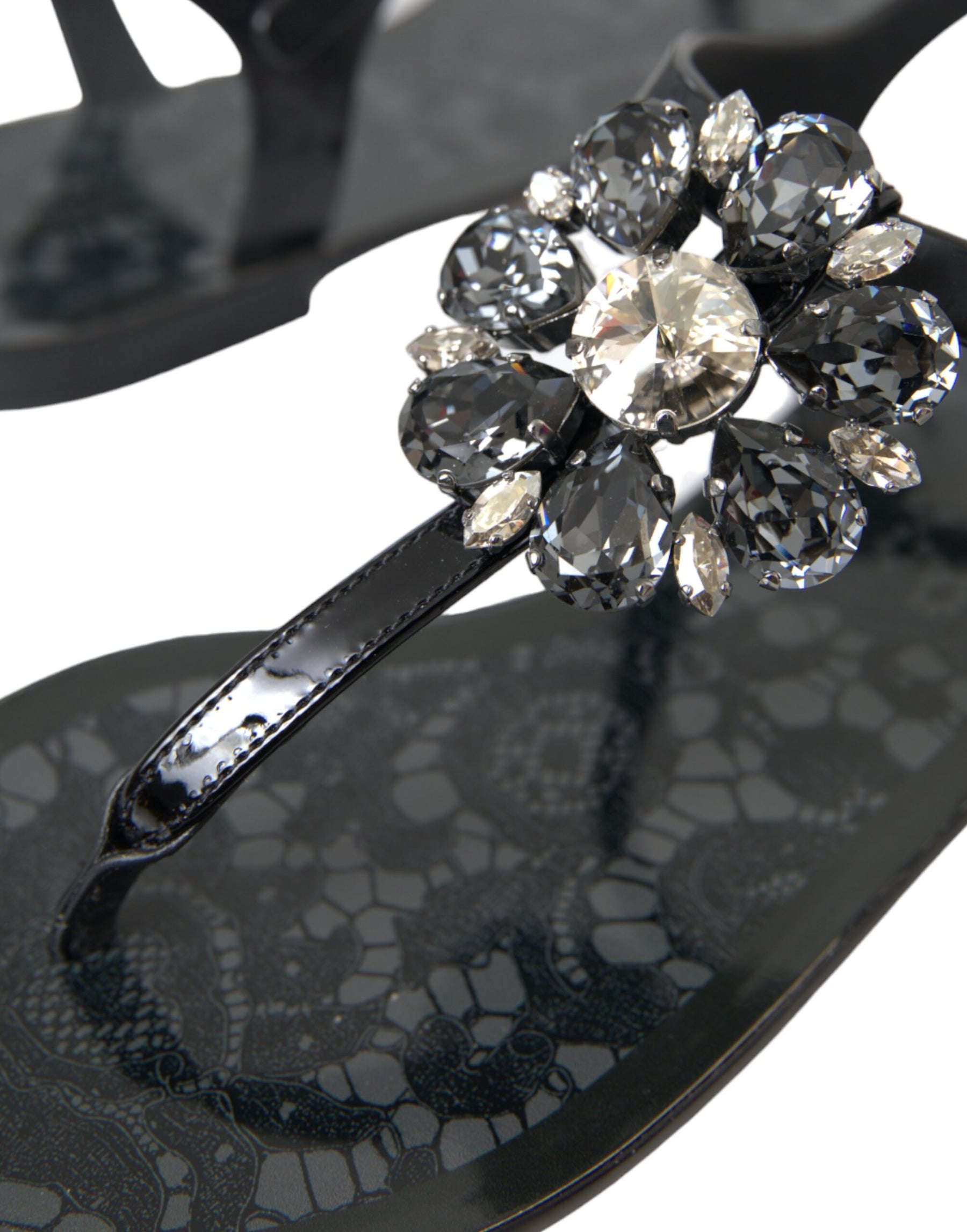 Dolce & Gabbana Black Crystal Flats Sandals Flip Flops Shoes | Regal Royce