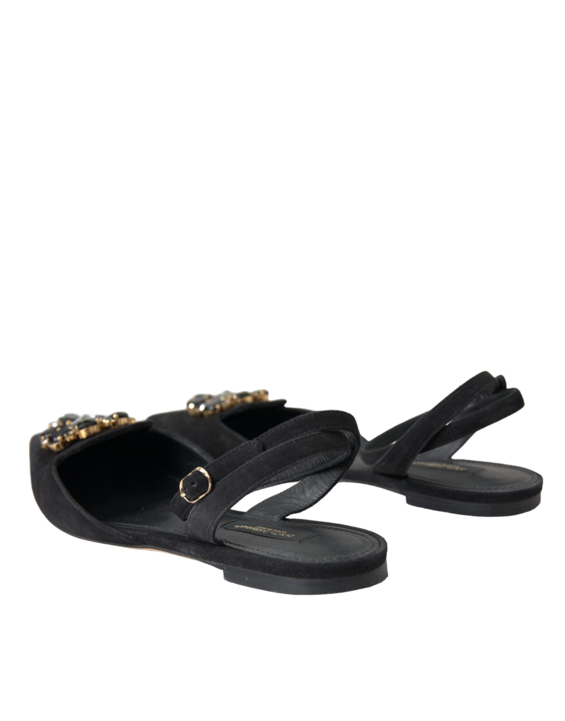 Dolce & Gabbana Black Leather Crystal Slingback Sandals Shoes | Regal Royce