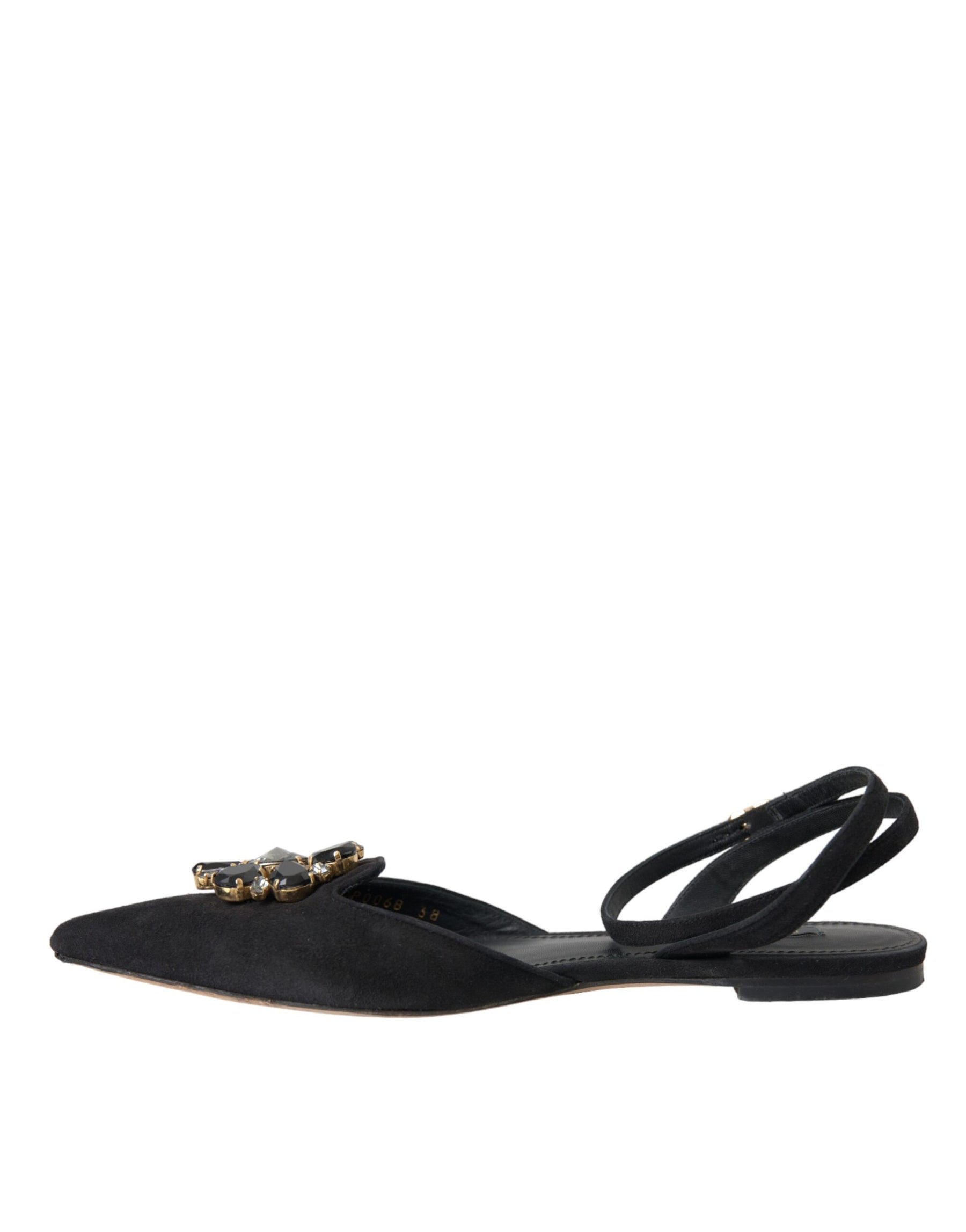 Dolce & Gabbana Black Leather Crystal Slingback Sandals Shoes | Regal Royce