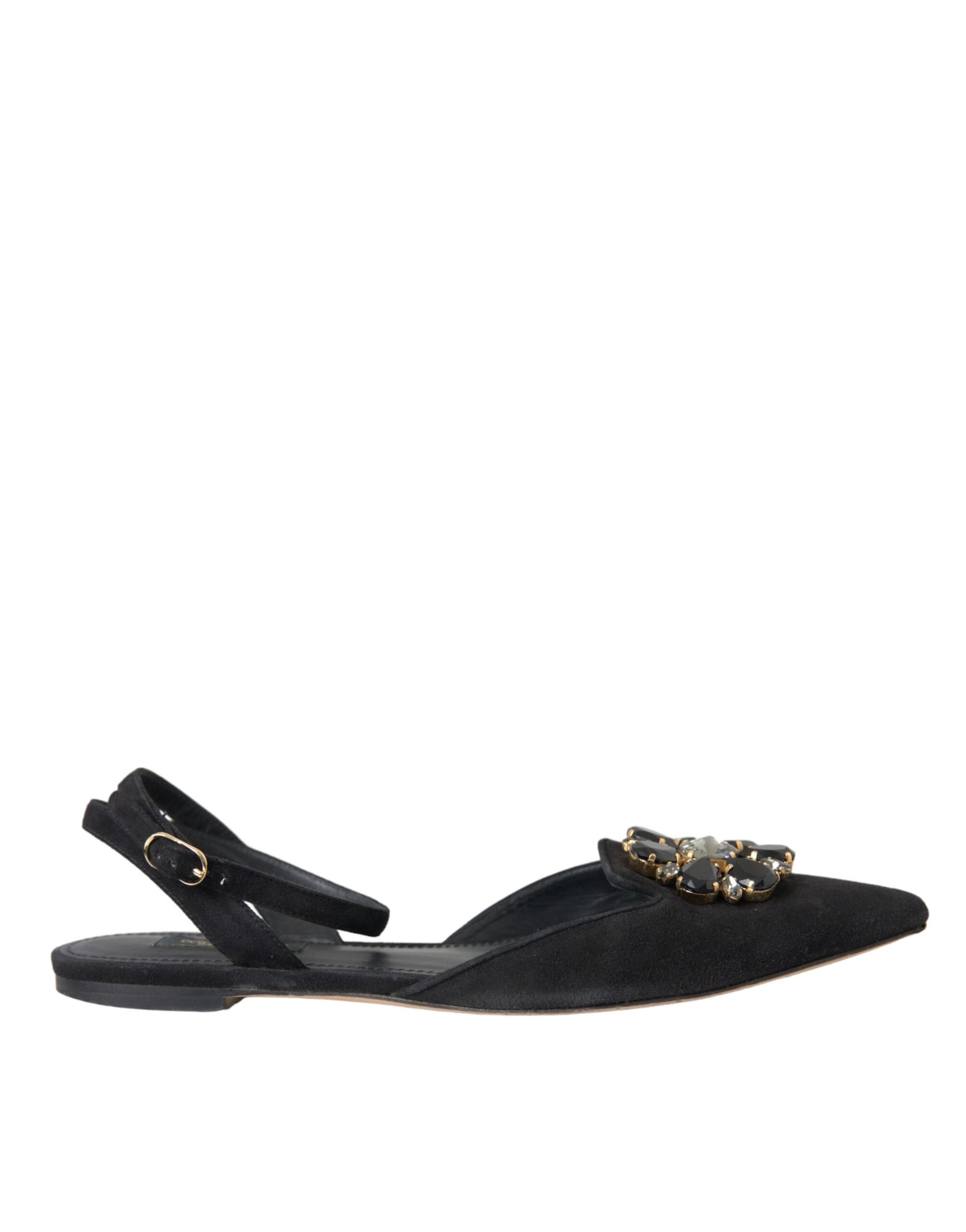 Dolce & Gabbana Black Leather Crystal Slingback Sandals Shoes | Regal Royce