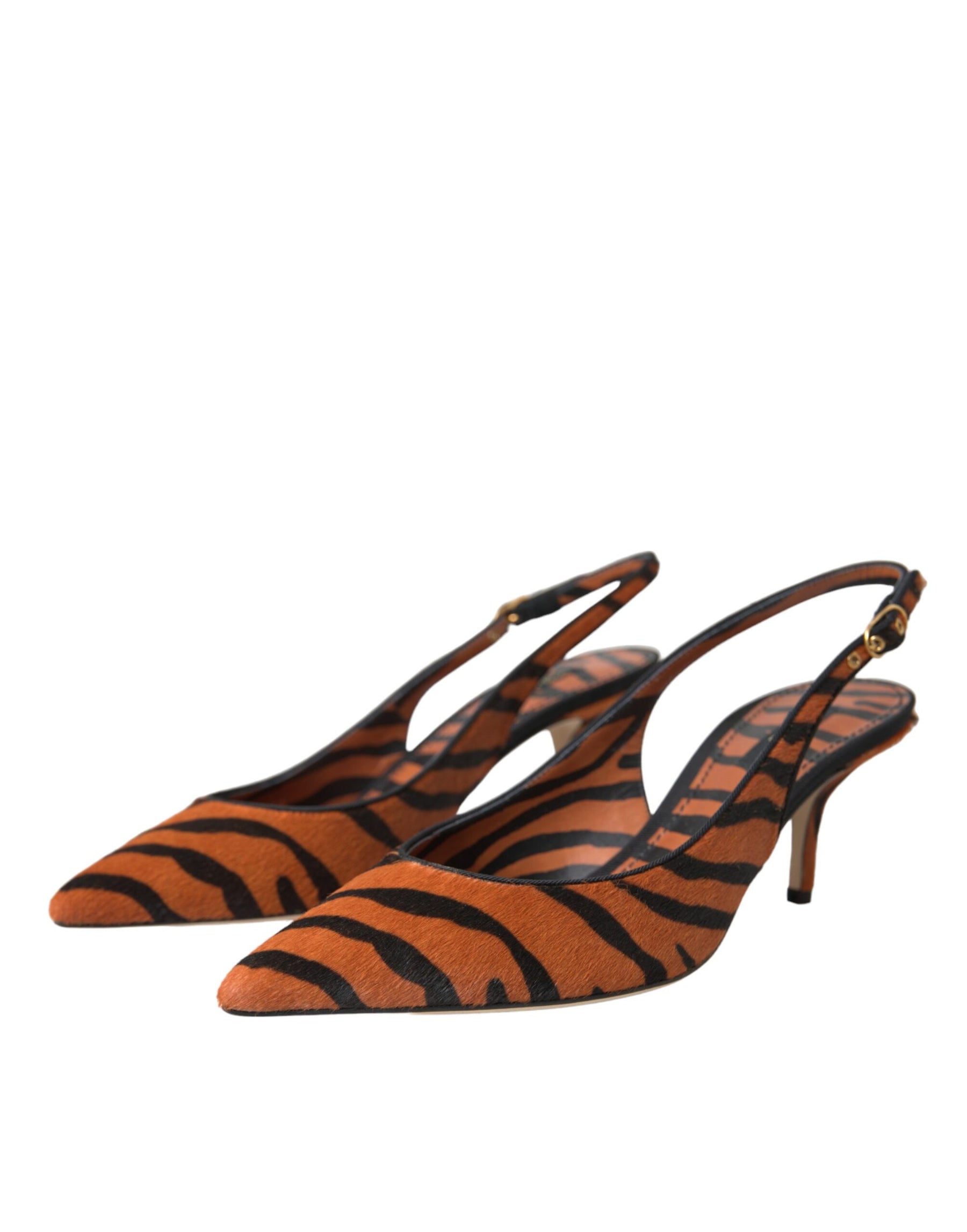 Dolce & Gabbana Black Orange Zebra Leather Slingbacks Shoes | Regal Royce