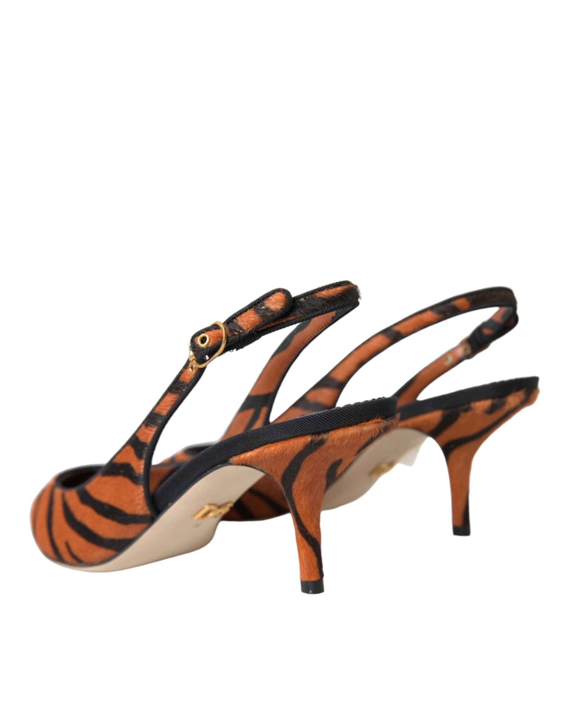 Dolce & Gabbana Black Orange Zebra Leather Slingbacks Shoes | Regal Royce