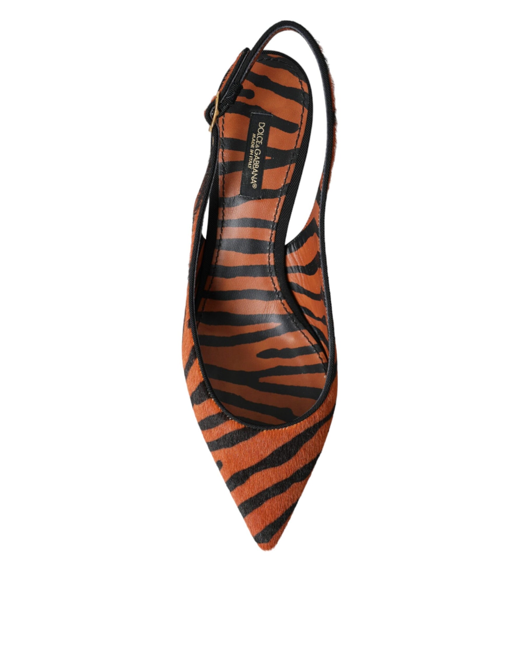 Dolce & Gabbana Black Orange Zebra Leather Slingbacks Shoes | Regal Royce