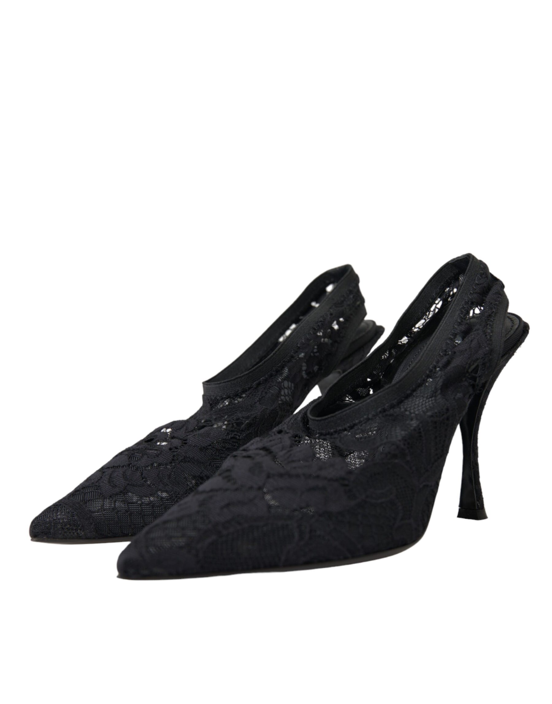 Dolce & Gabbana Black Lace Stretch Heels Slingbacks Shoes | Regal Royce