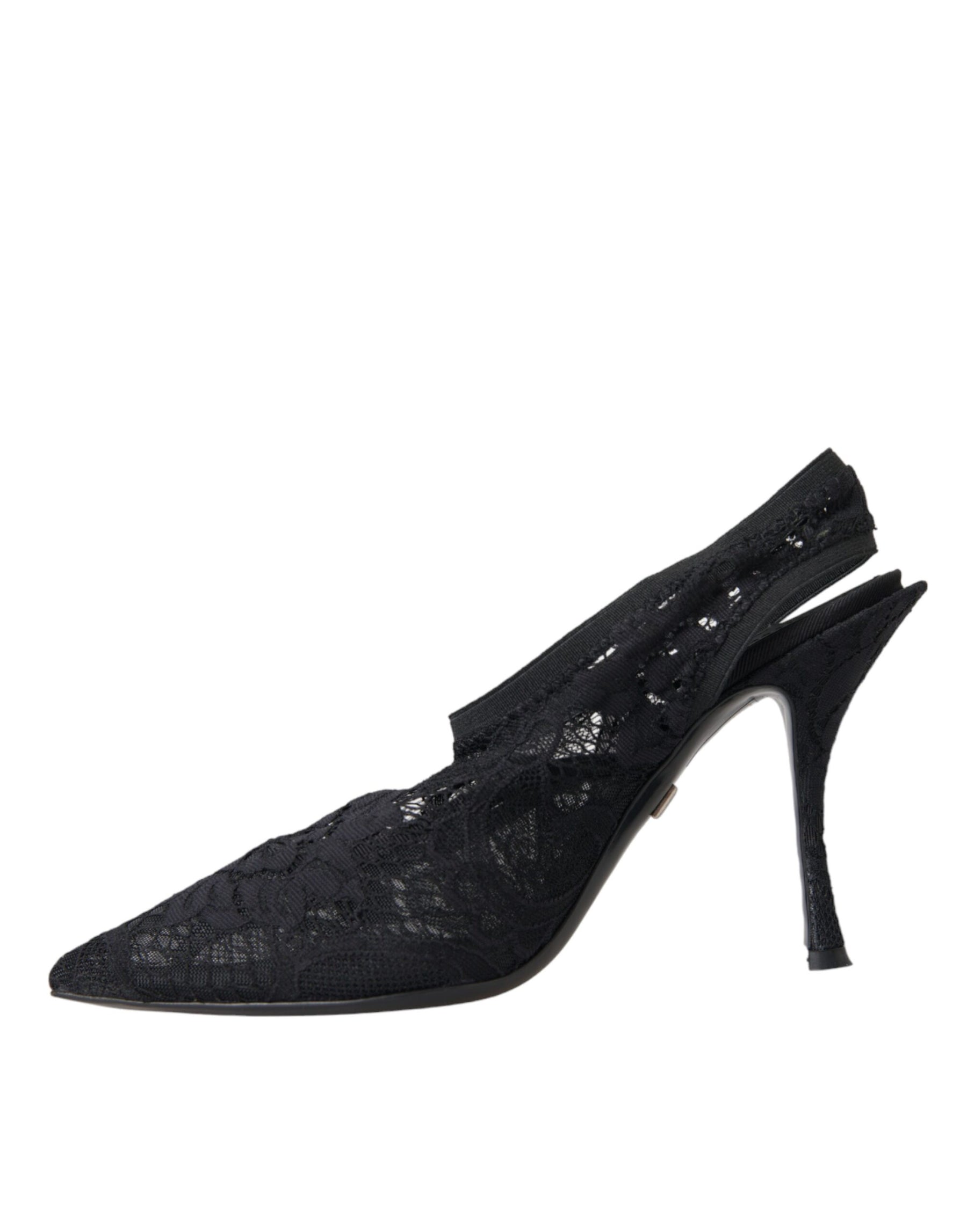 Dolce & Gabbana Black Lace Stretch Heels Slingbacks Shoes | Regal Royce