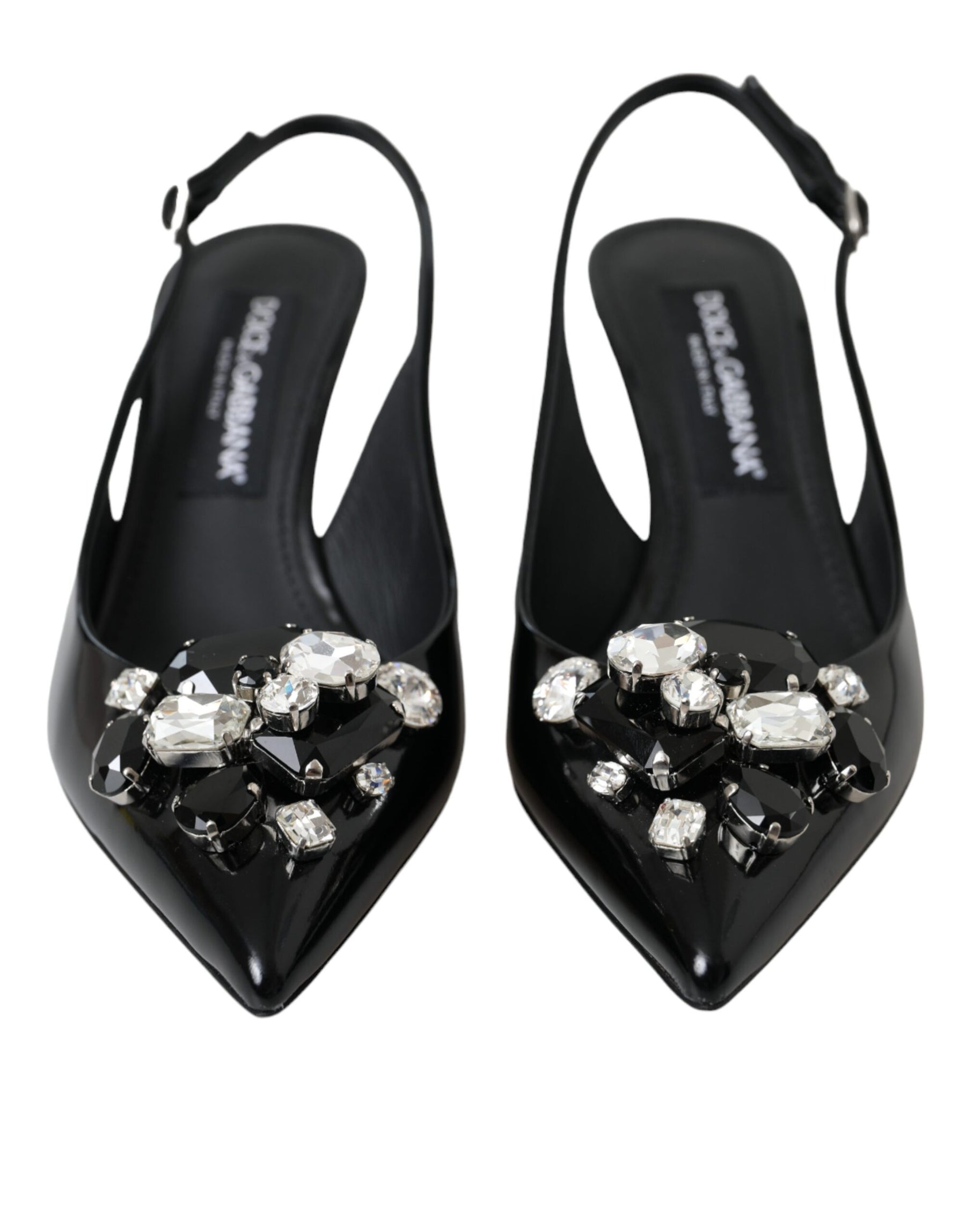 Dolce & Gabbana Black Patent Leather Crystal Slingback Shoes | Regal Royce
