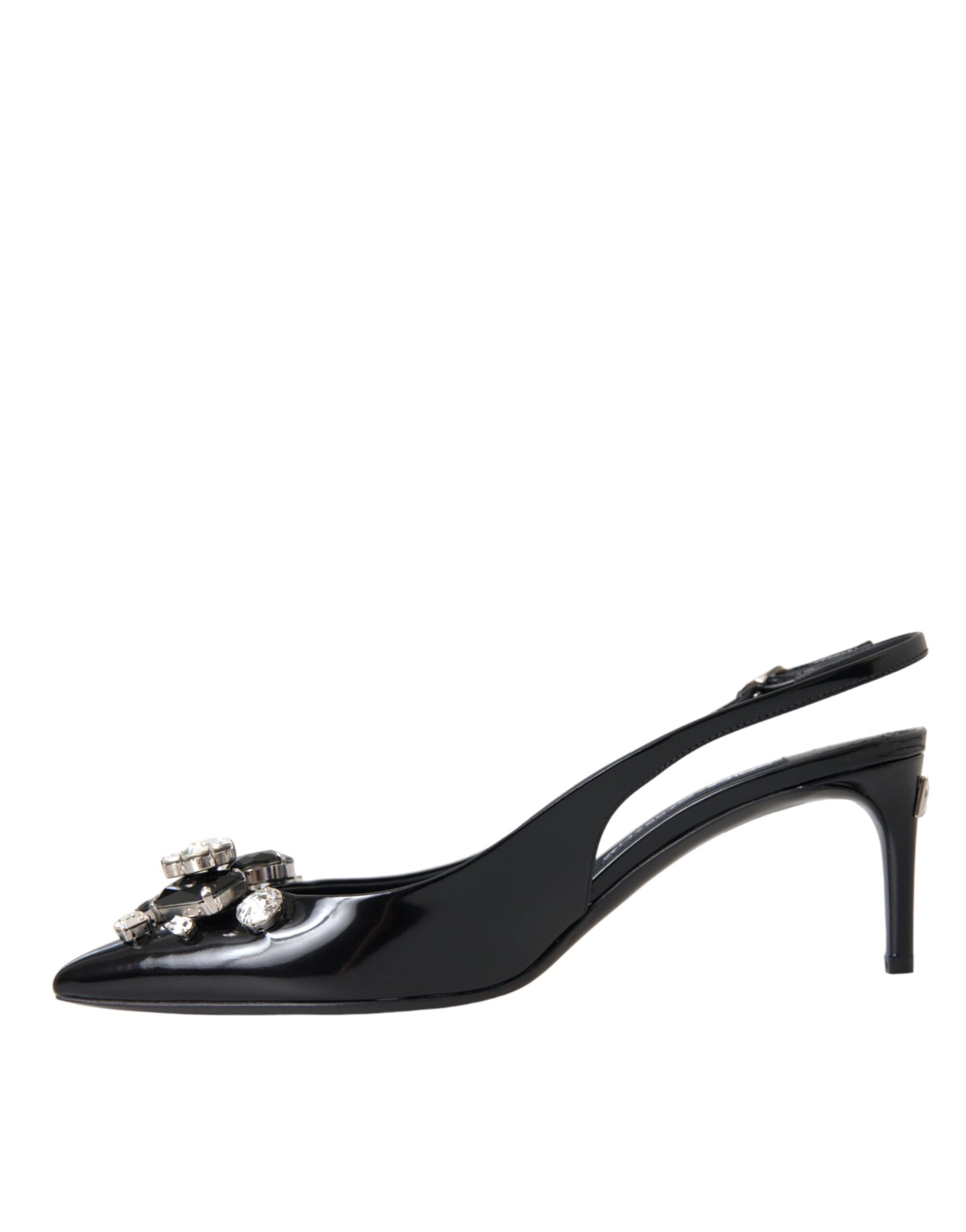 Dolce & Gabbana Black Patent Leather Crystal Slingback Shoes | Regal Royce