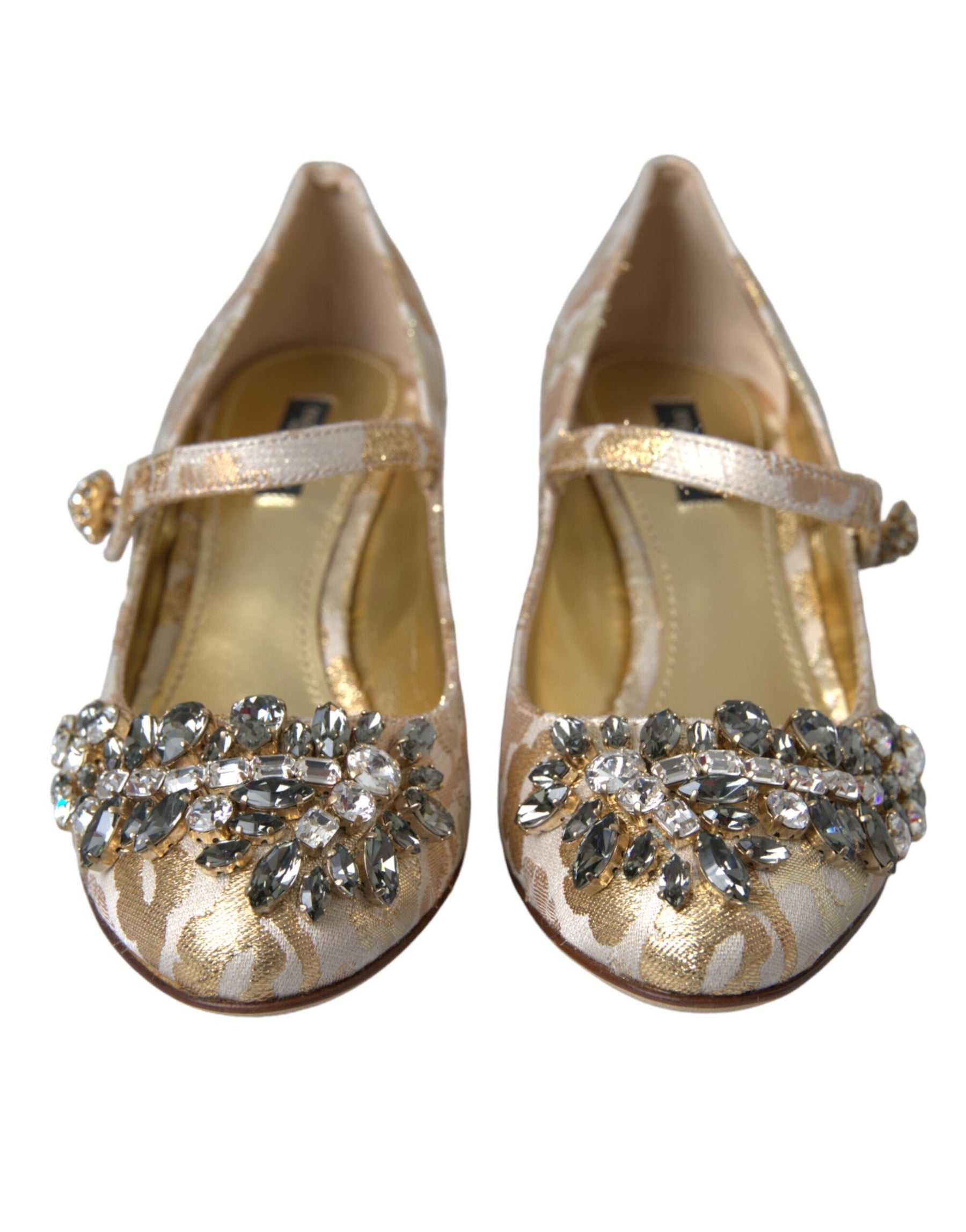 Dolce & Gabbana Gold Jacquard Crystal Mary Janes Pumps Shoes | Regal Royce