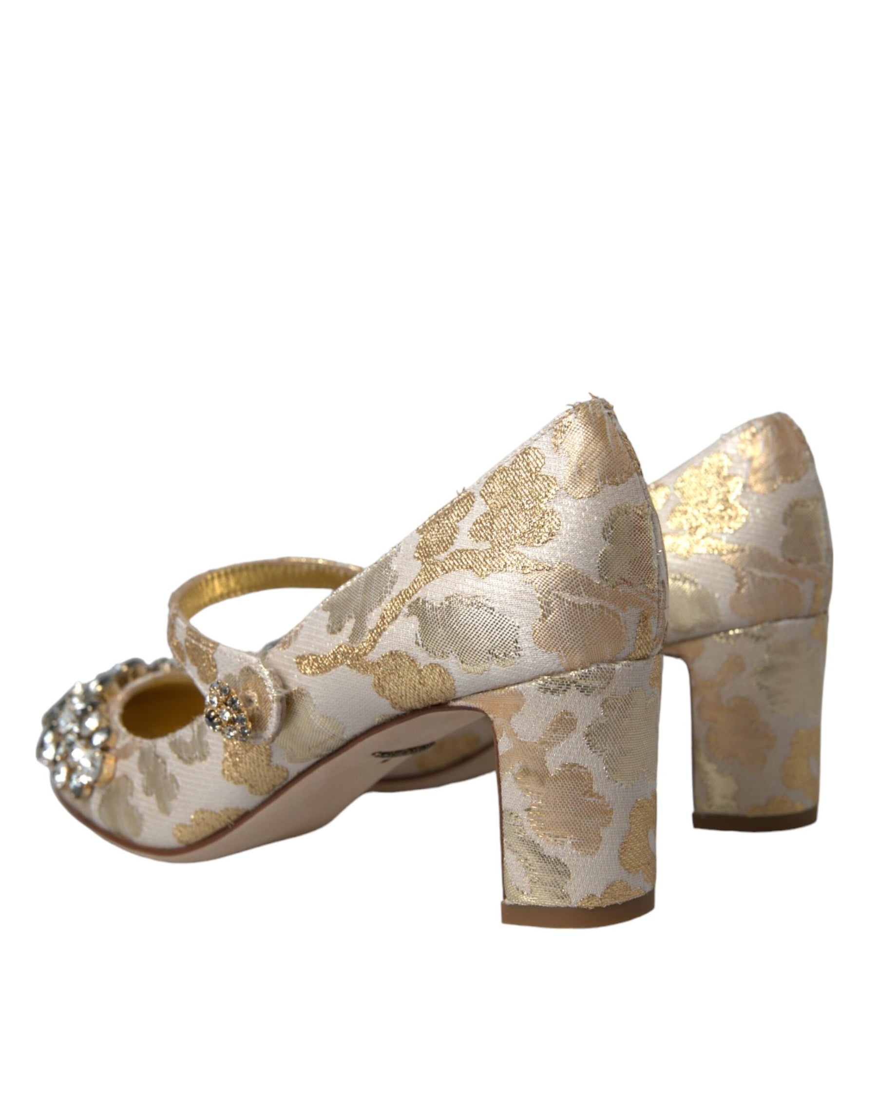 Dolce & Gabbana Gold Jacquard Crystal Mary Janes Pumps Shoes | Regal Royce