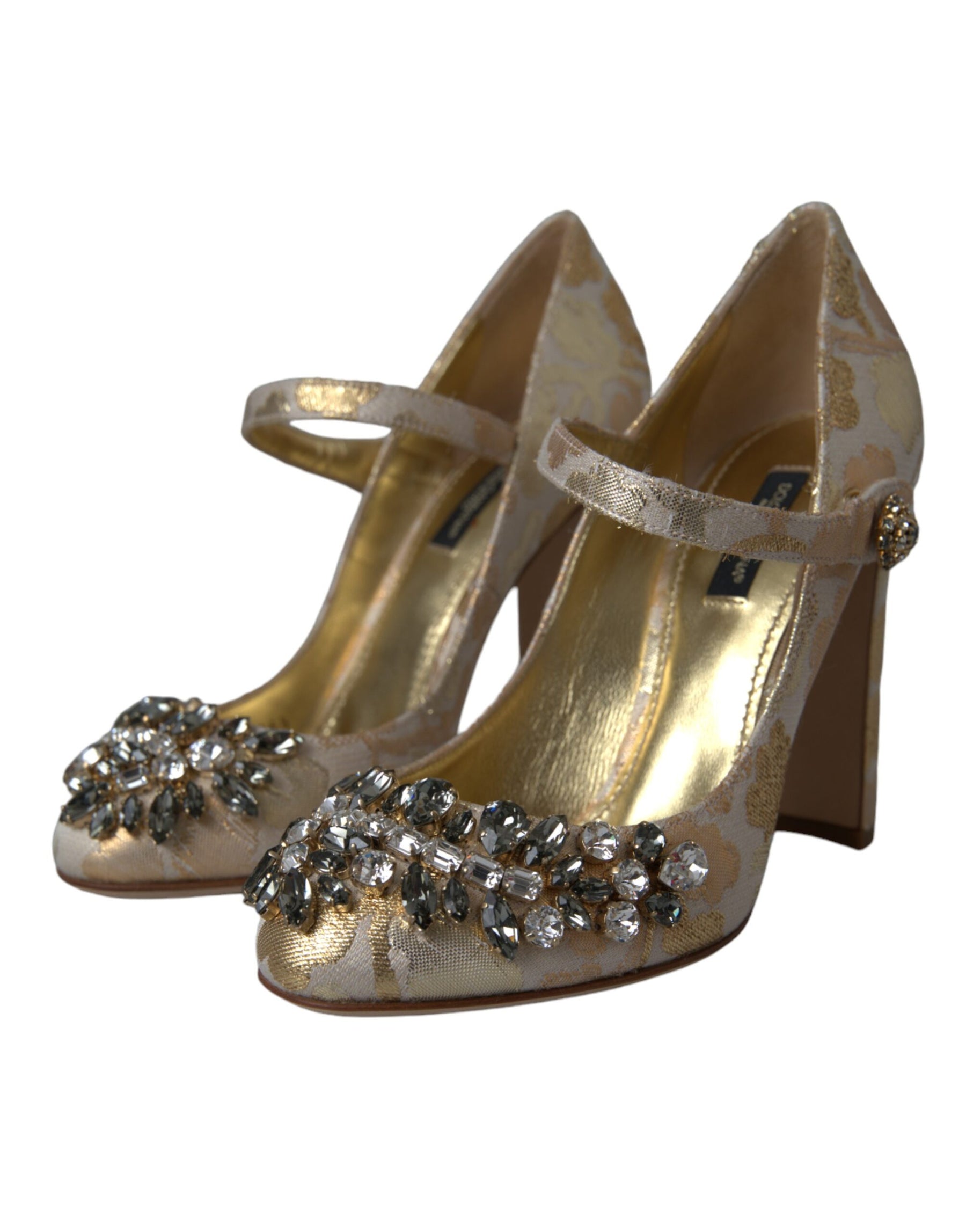 Dolce & Gabbana Gold Jacquard Crystal Mary Janes Pumps Shoes | Regal Royce