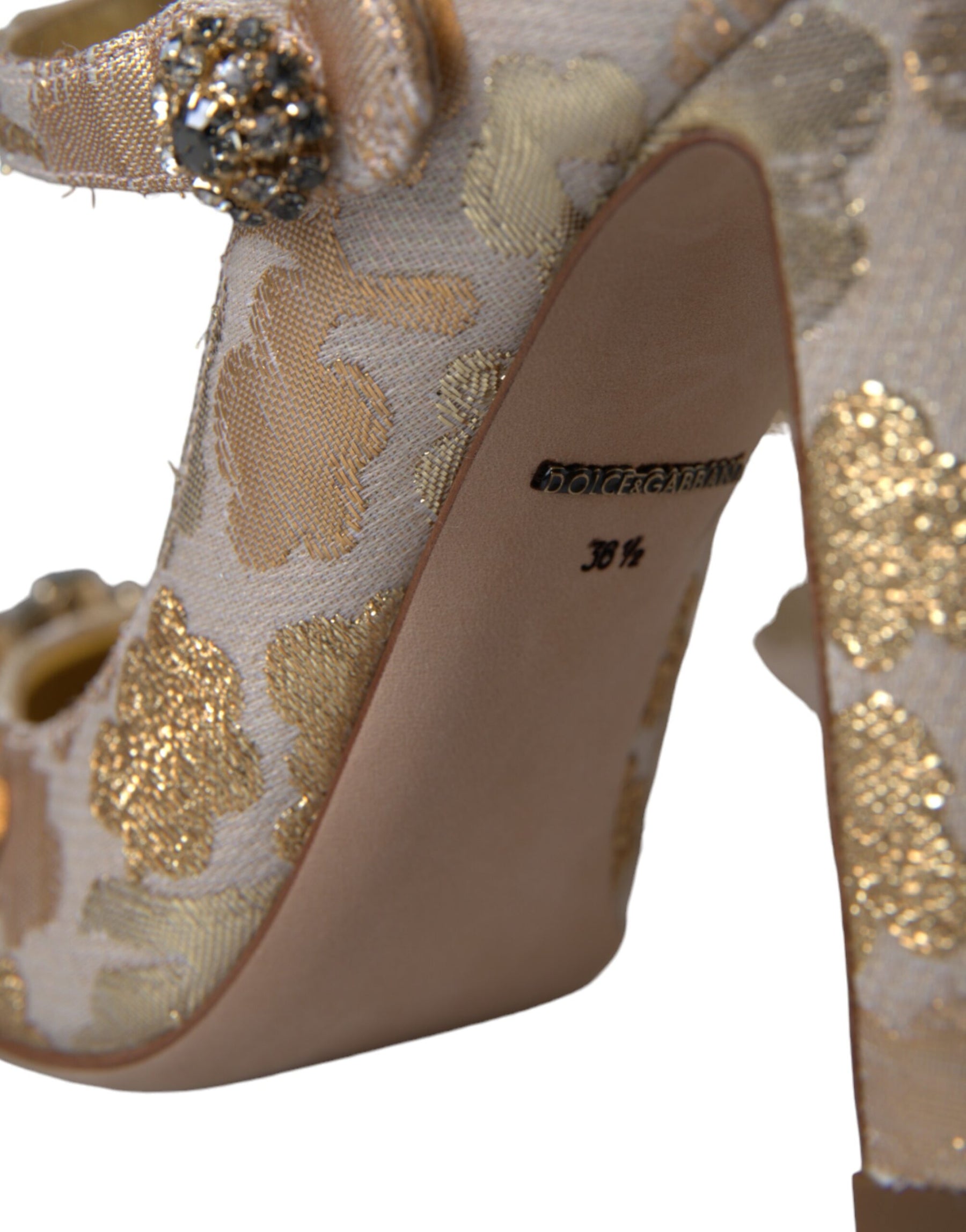 Dolce & Gabbana Gold Jacquard Crystal Mary Janes Pumps Shoes | Regal Royce