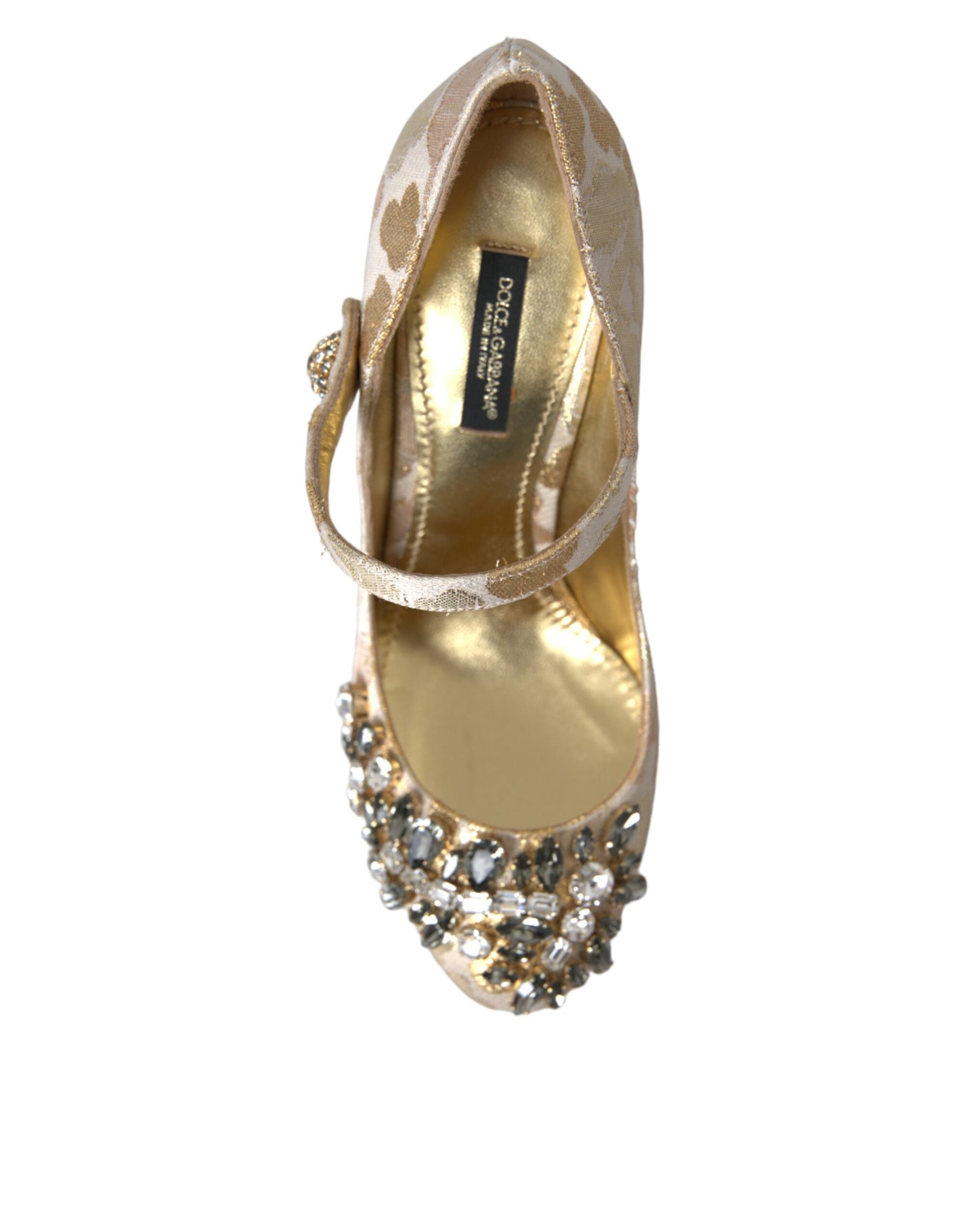 Dolce & Gabbana Gold Jacquard Crystal Mary Janes Pumps Shoes | Regal Royce
