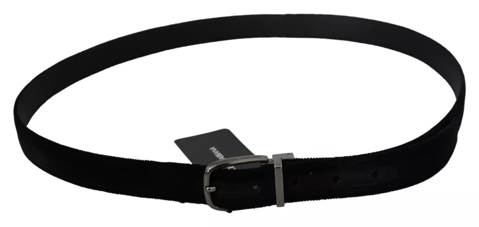 Dolce & Gabbana Black Velvet Silver Tone Metal Buckle Men Belt | Regal Royce