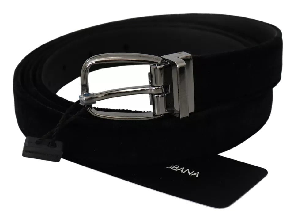 Dolce & Gabbana Black Velvet Silver Tone Metal Buckle Men Belt | Regal Royce